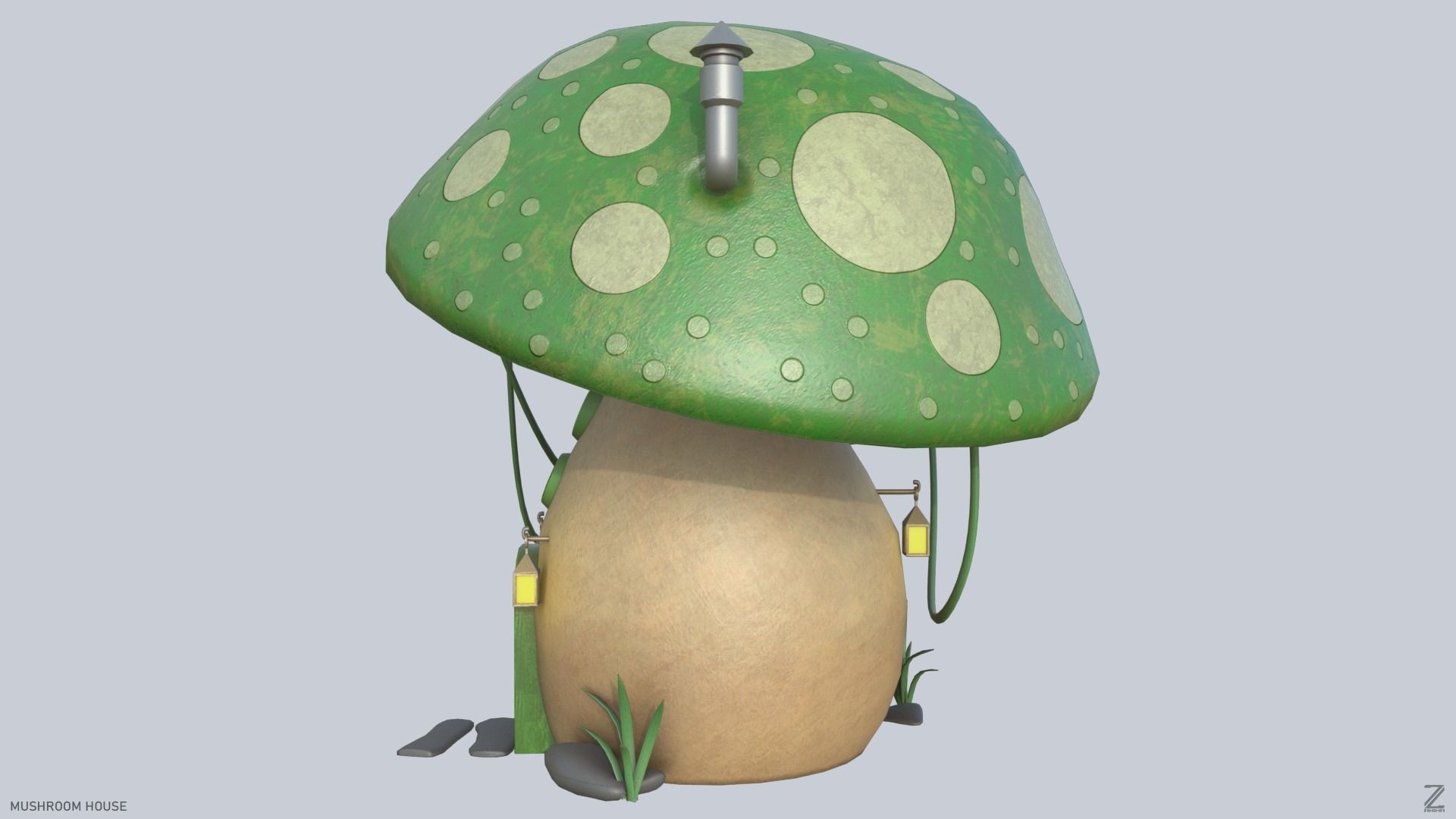 Mushroom house Low-poly 3D model_4