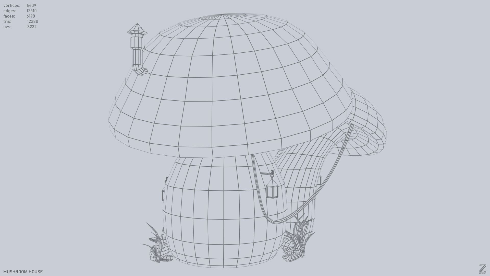 Mushroom house Low-poly 3D model_11