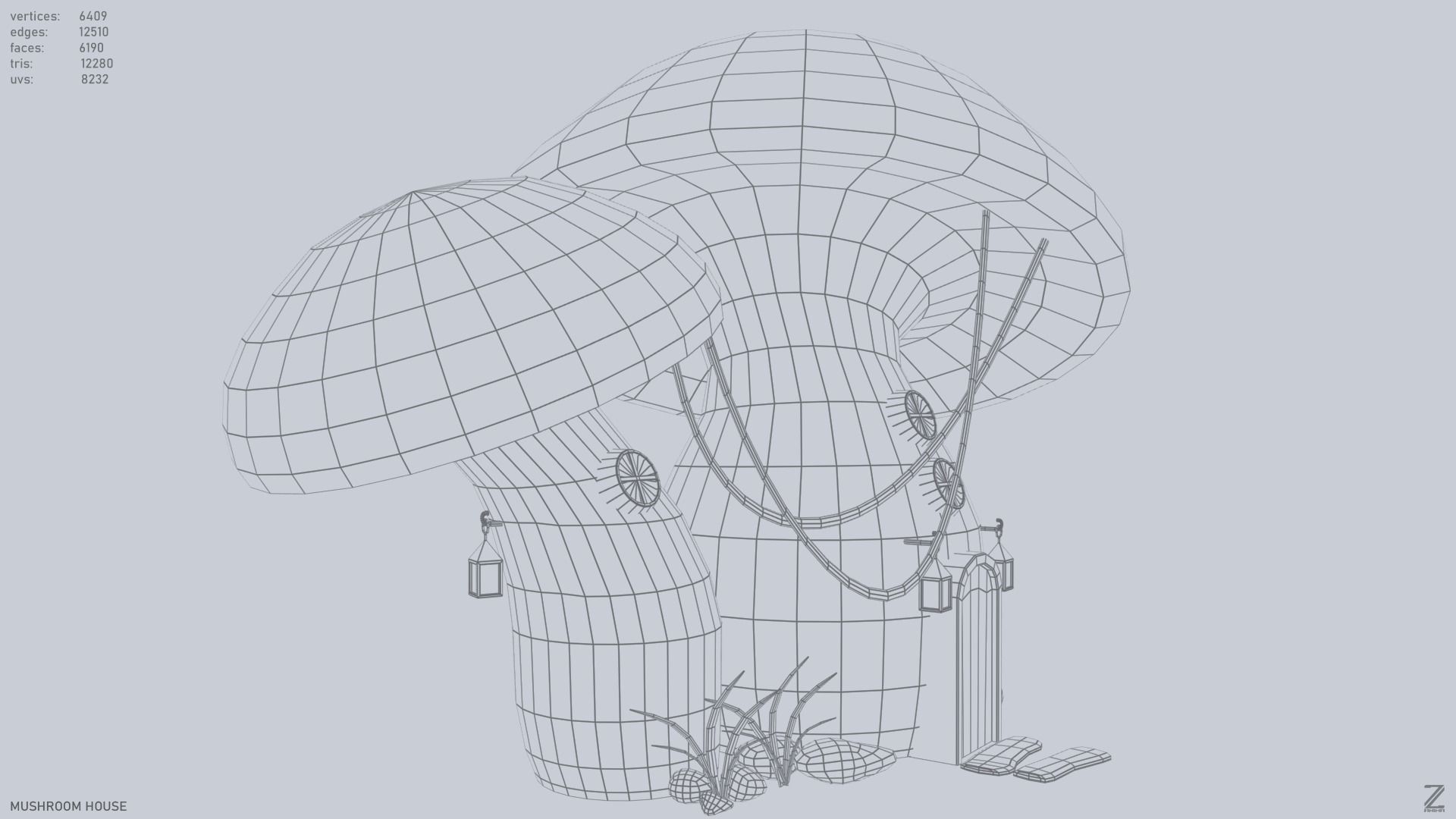 Mushroom house Low-poly 3D model_14