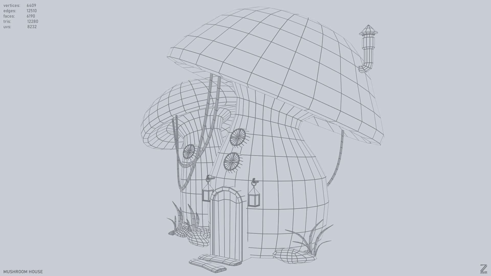 Mushroom house Low-poly 3D model_9