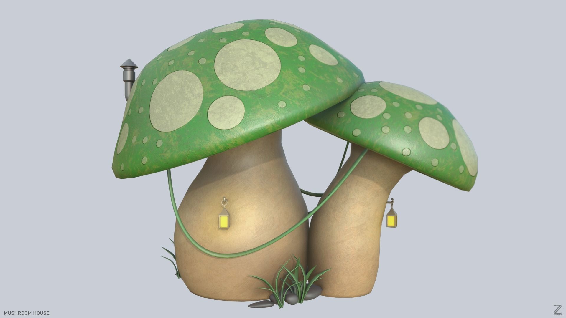 Mushroom house Low-poly 3D model_6