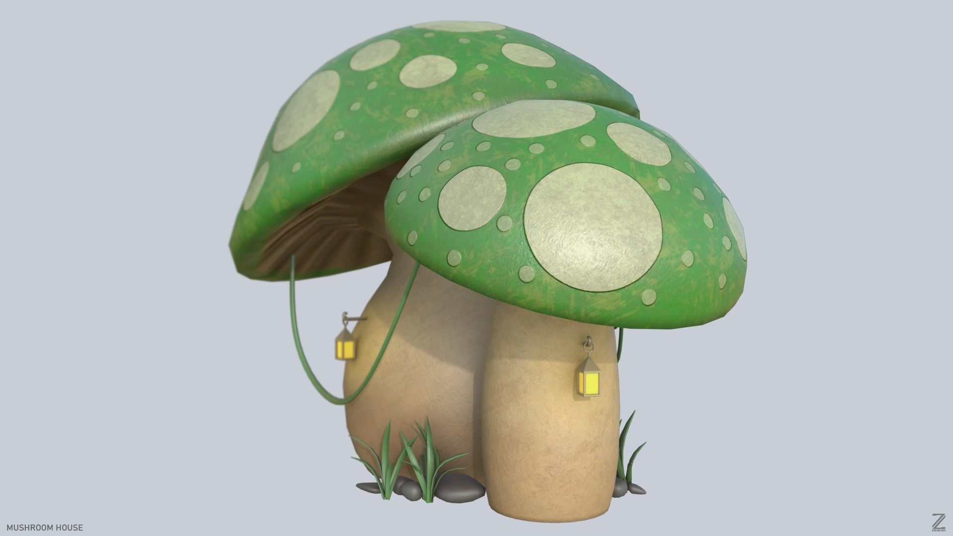 Mushroom house Low-poly 3D model_7