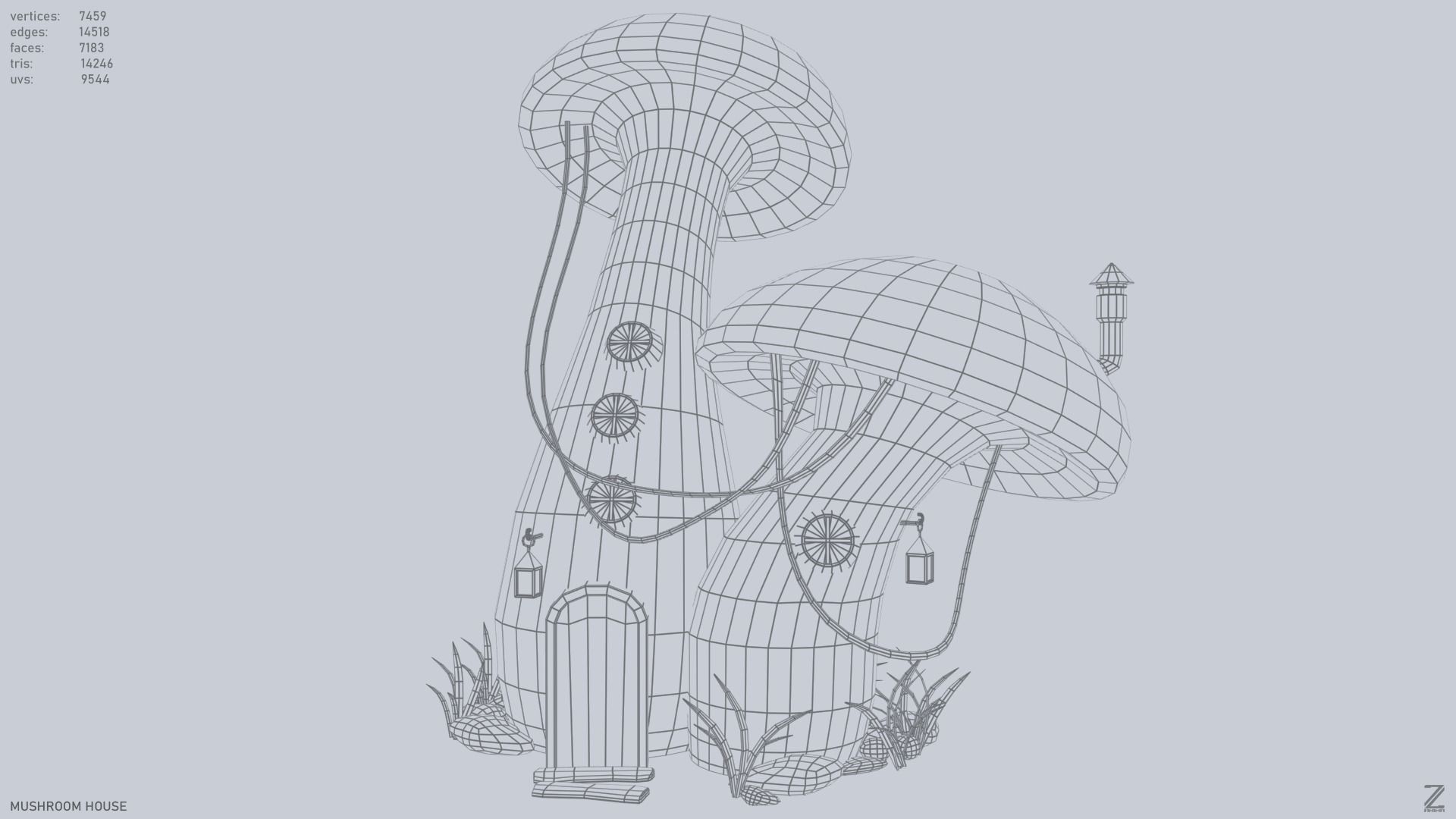 Mushroom house Low-poly 3D model_3