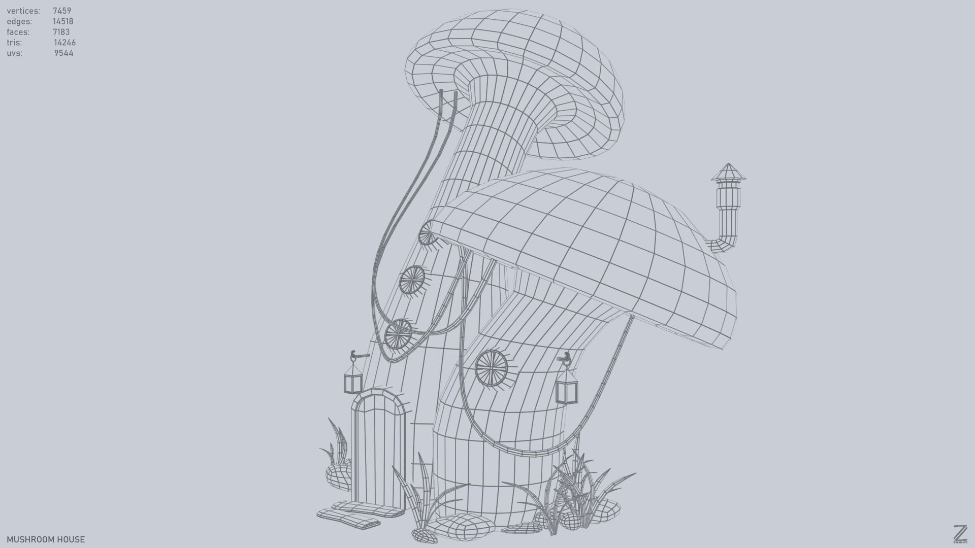 Mushroom house Low-poly 3D model_9