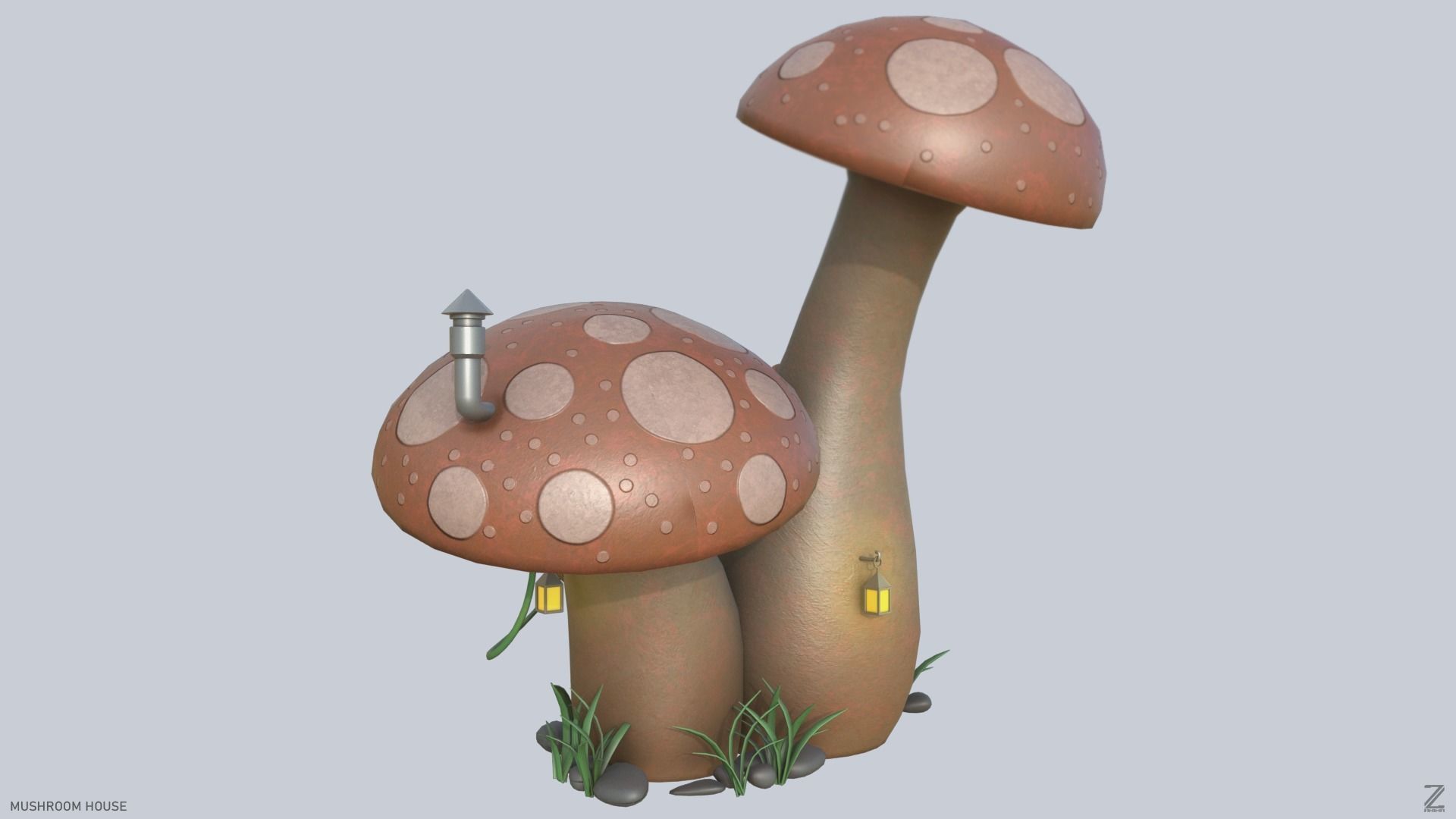 Mushroom house Low-poly 3D model_5