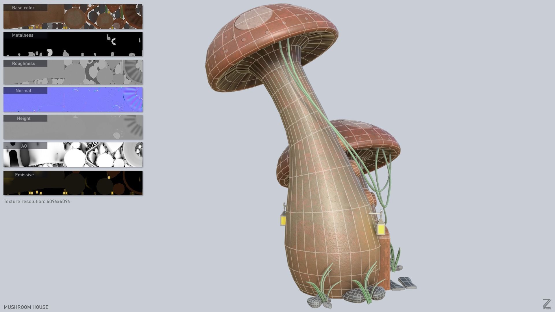 Mushroom house Low-poly 3D model_2