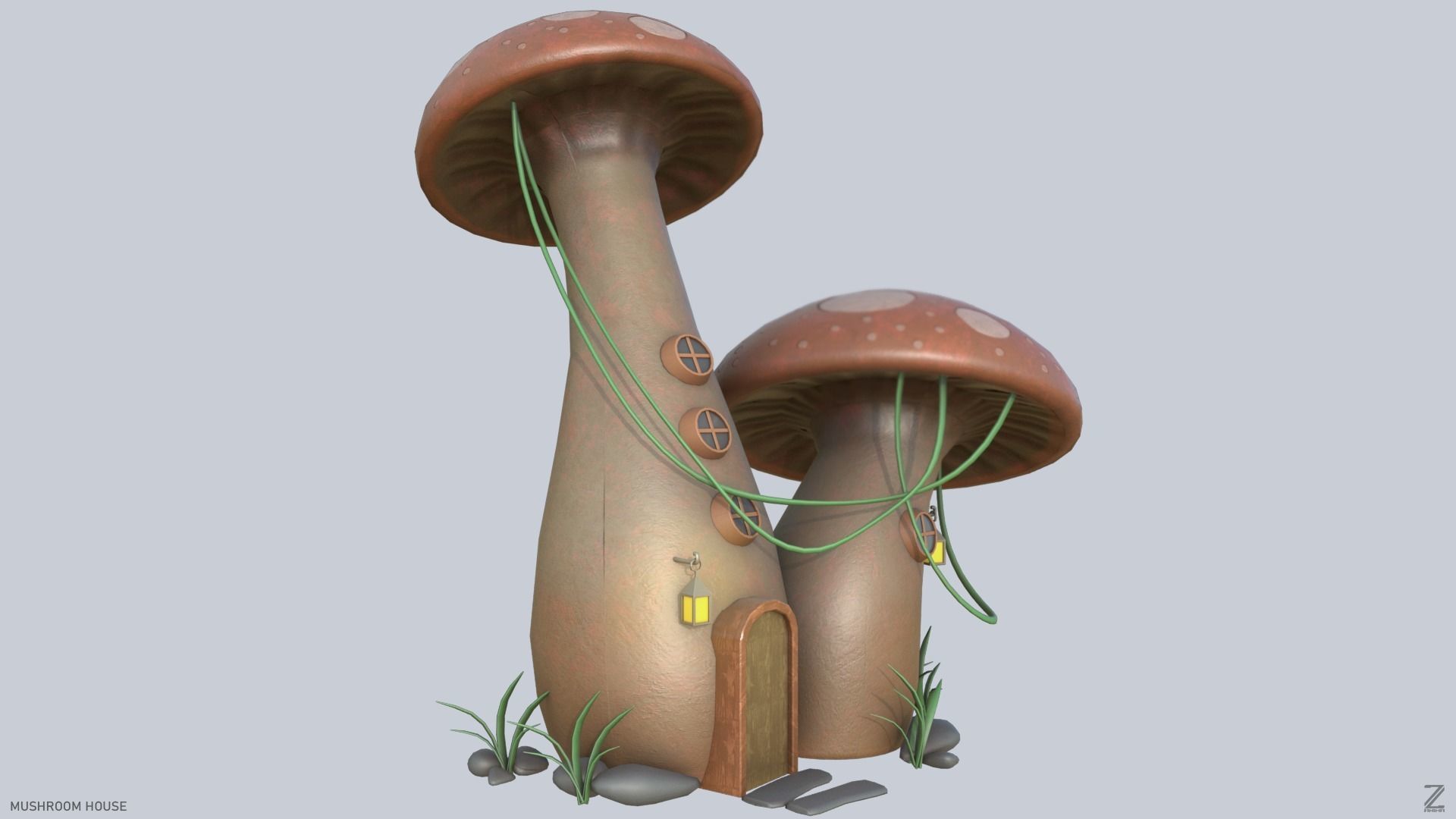 Mushroom house Low-poly 3D model_8