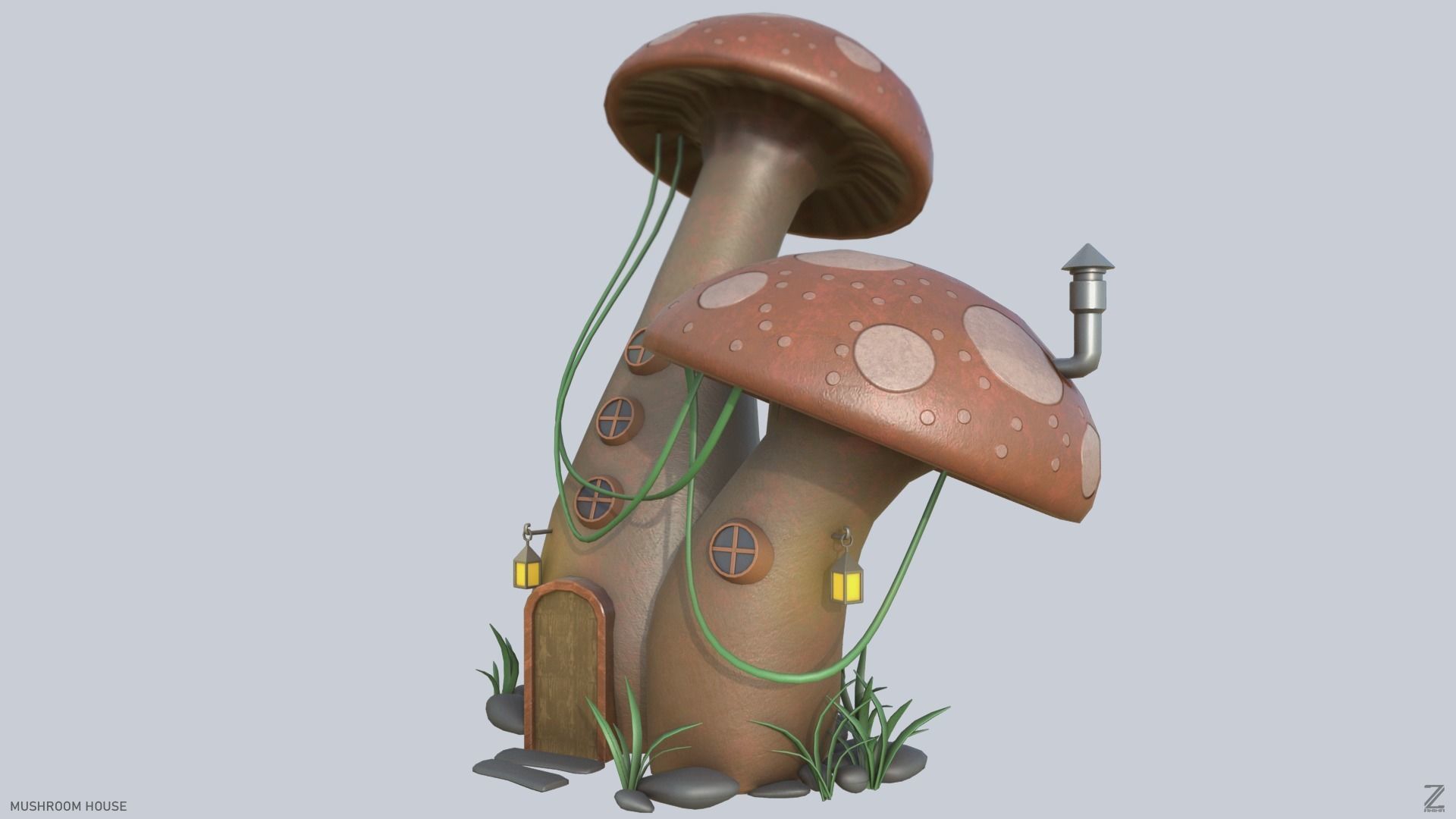 Mushroom house Low-poly 3D model_1