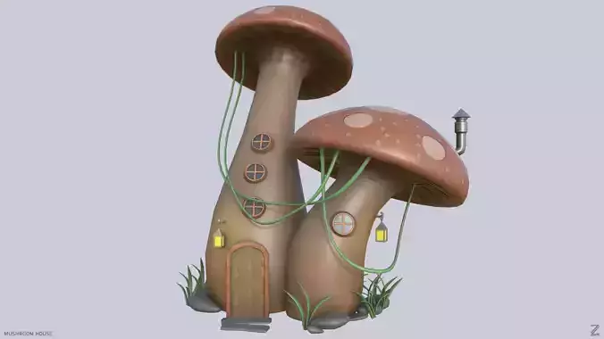 Mushroom house Low-poly 3D model