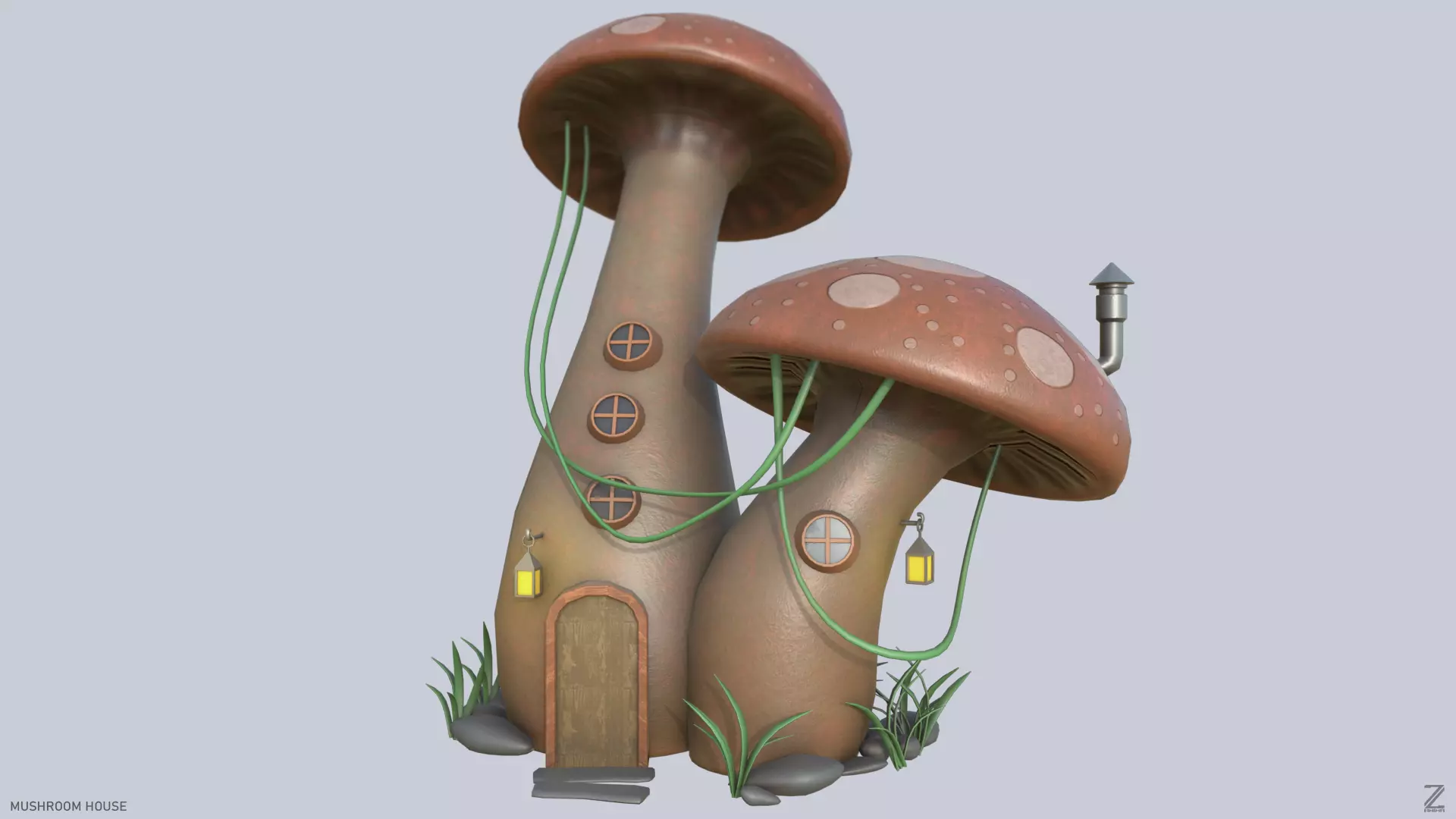 Mushroom house Low-poly 3D model_0