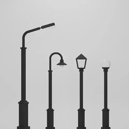 Low Poly Street Lamp Set