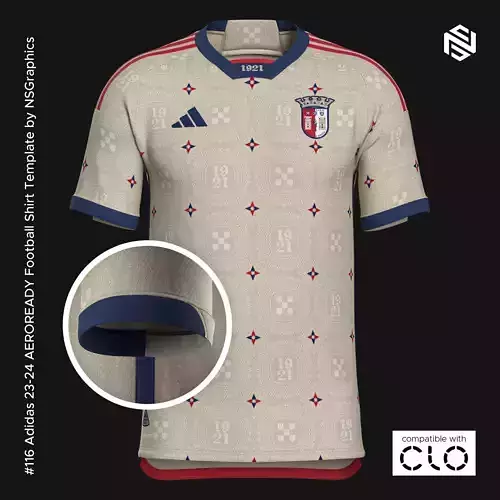 Adidas 23-24 AEROREADY Football Shirt Template for CLO 3D 3D model