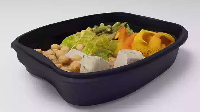 Poke bowl lunch box with bell pepper meat beans asparagus