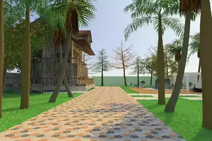 Land Layout with swimming pool and wood house