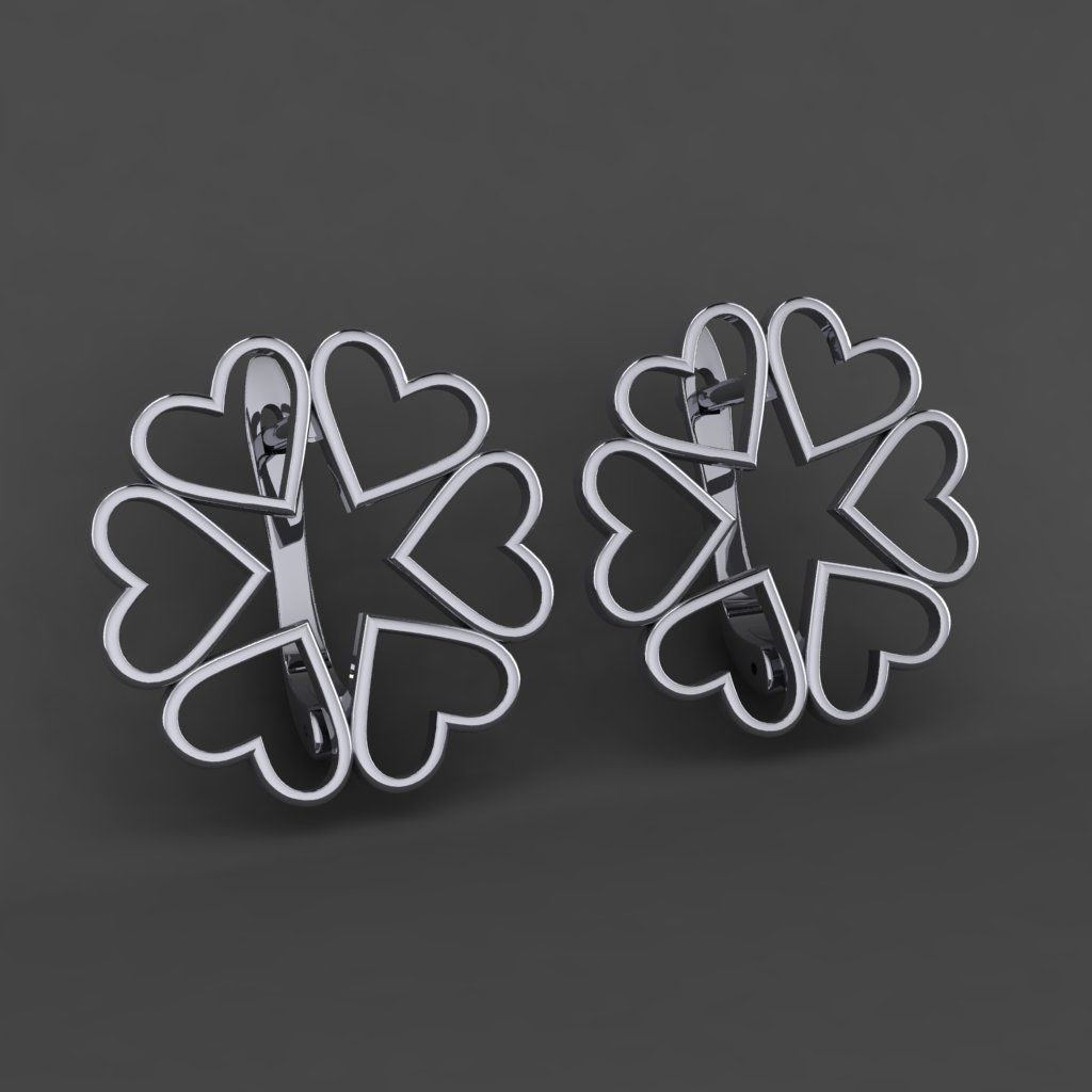 earring heart  3D print model_2