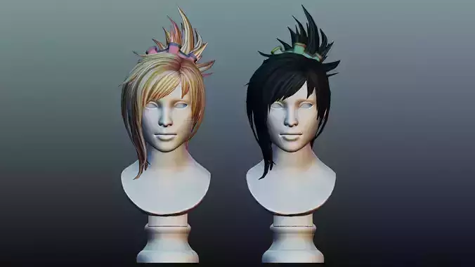 Female hair low poly 2 color model