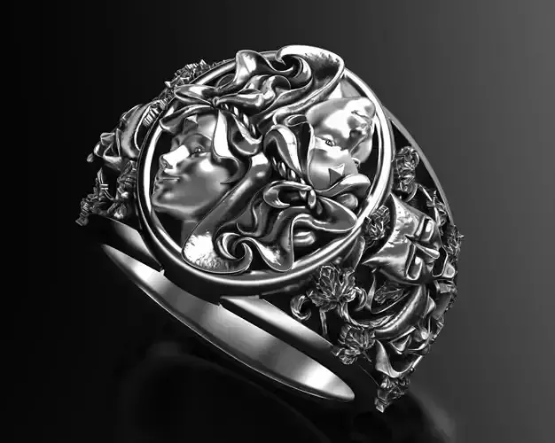 Melpomene and Thalia ring 3D print model