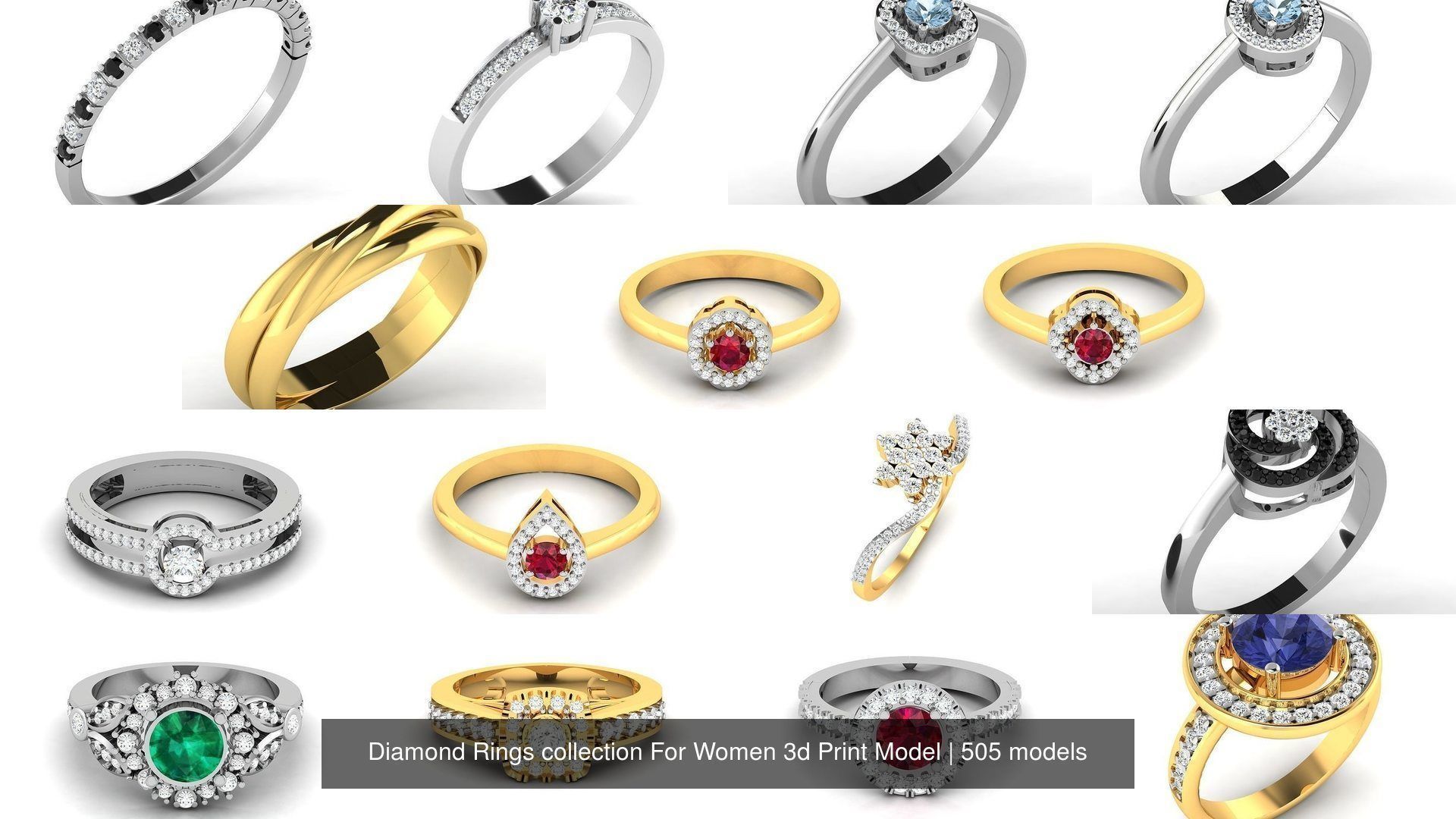 Diamond Rings collection For Women 3d Print Model _228