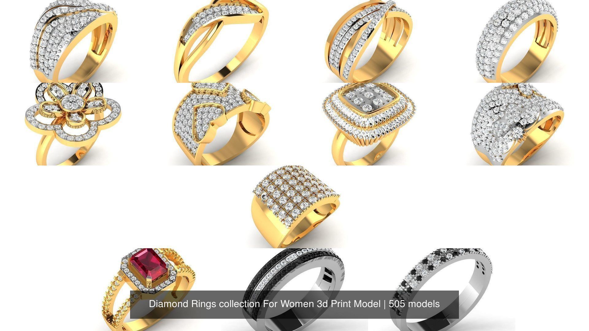 Diamond Rings collection For Women 3d Print Model _133