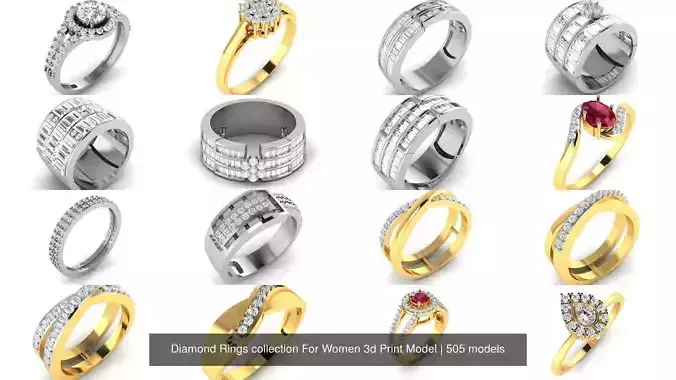Diamond Rings collection For Women 3d Print Model 