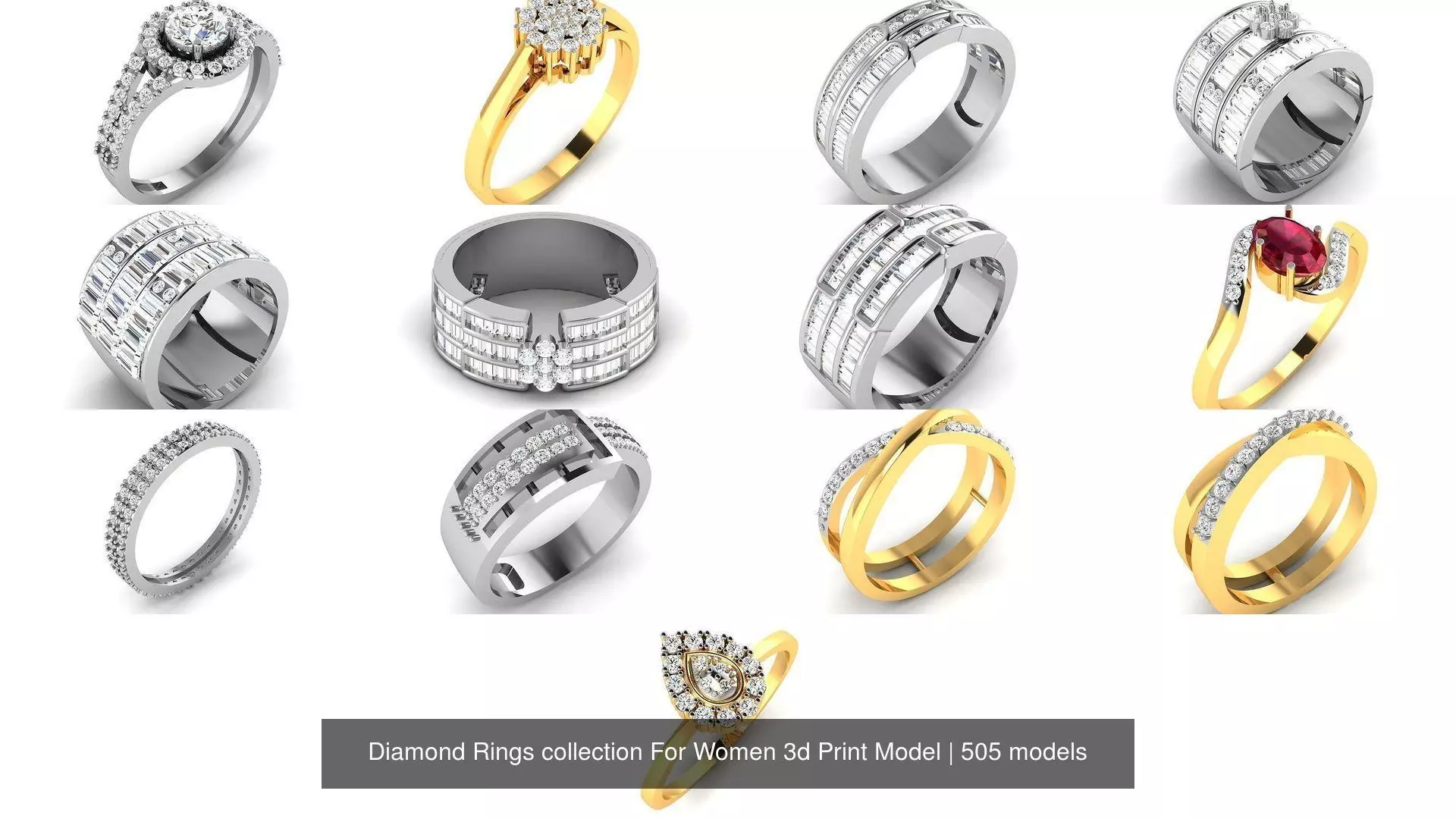 Diamond Rings collection For Women 3d Print Model _35