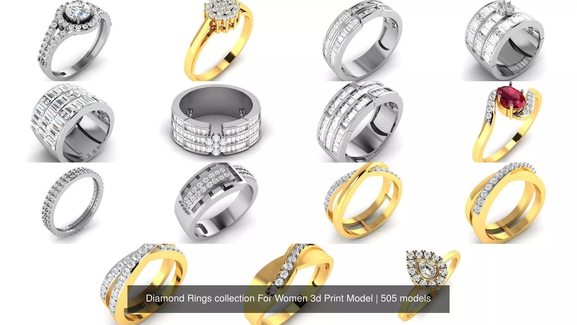 Diamond Rings collection For Women 3d Print Model _10