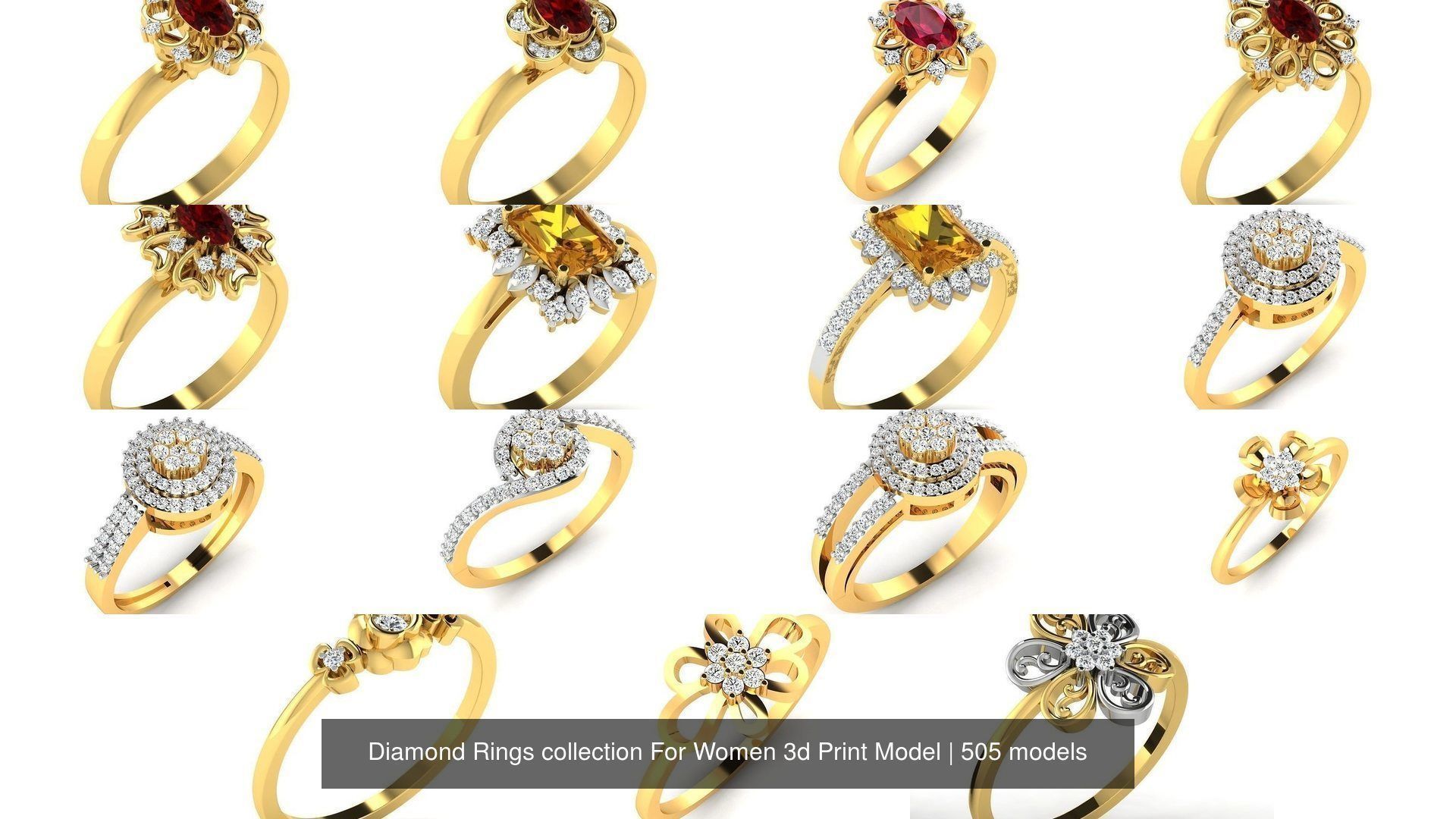 Diamond Rings collection For Women 3d Print Model _327