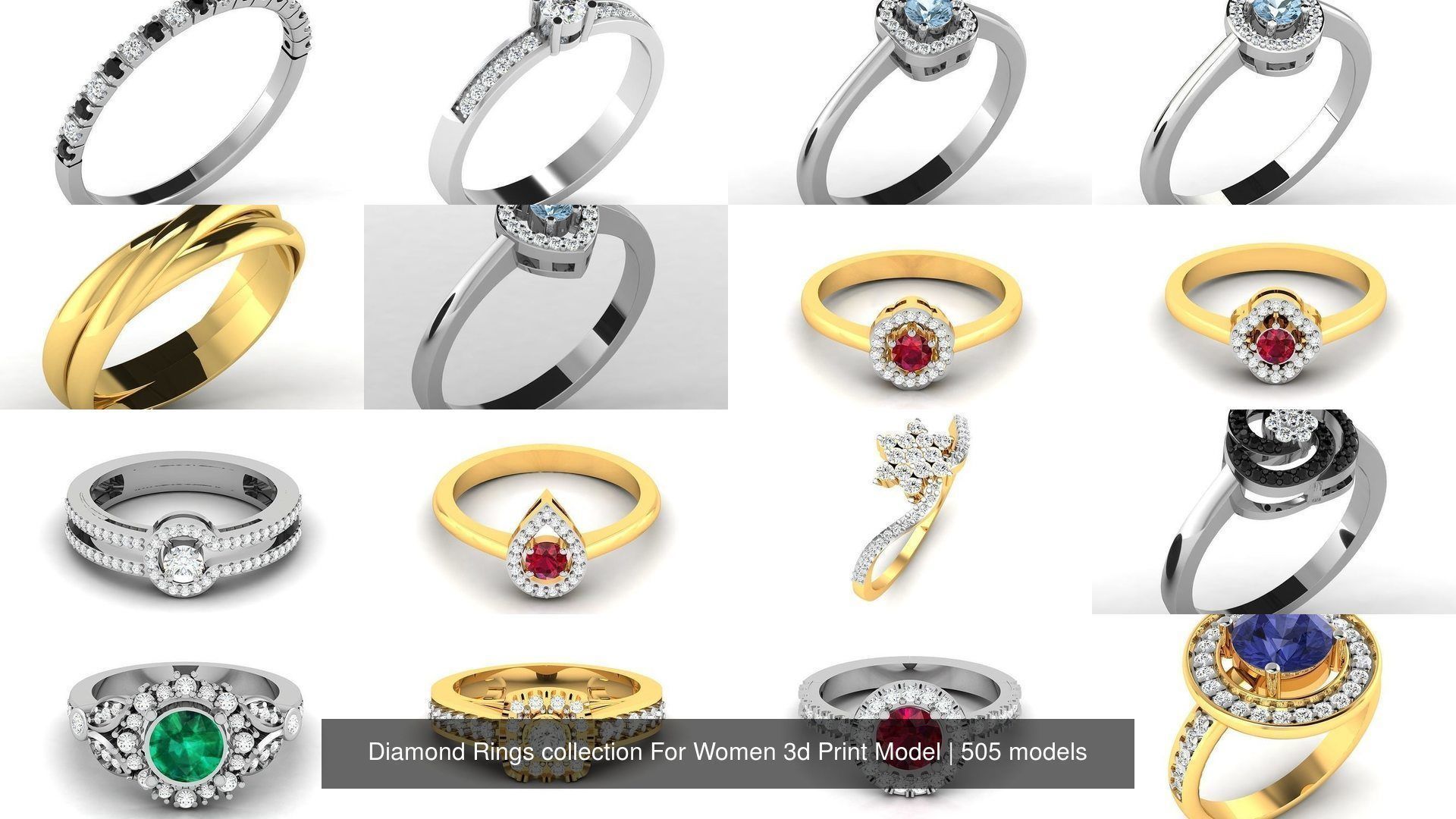 Diamond Rings collection For Women 3d Print Model _201