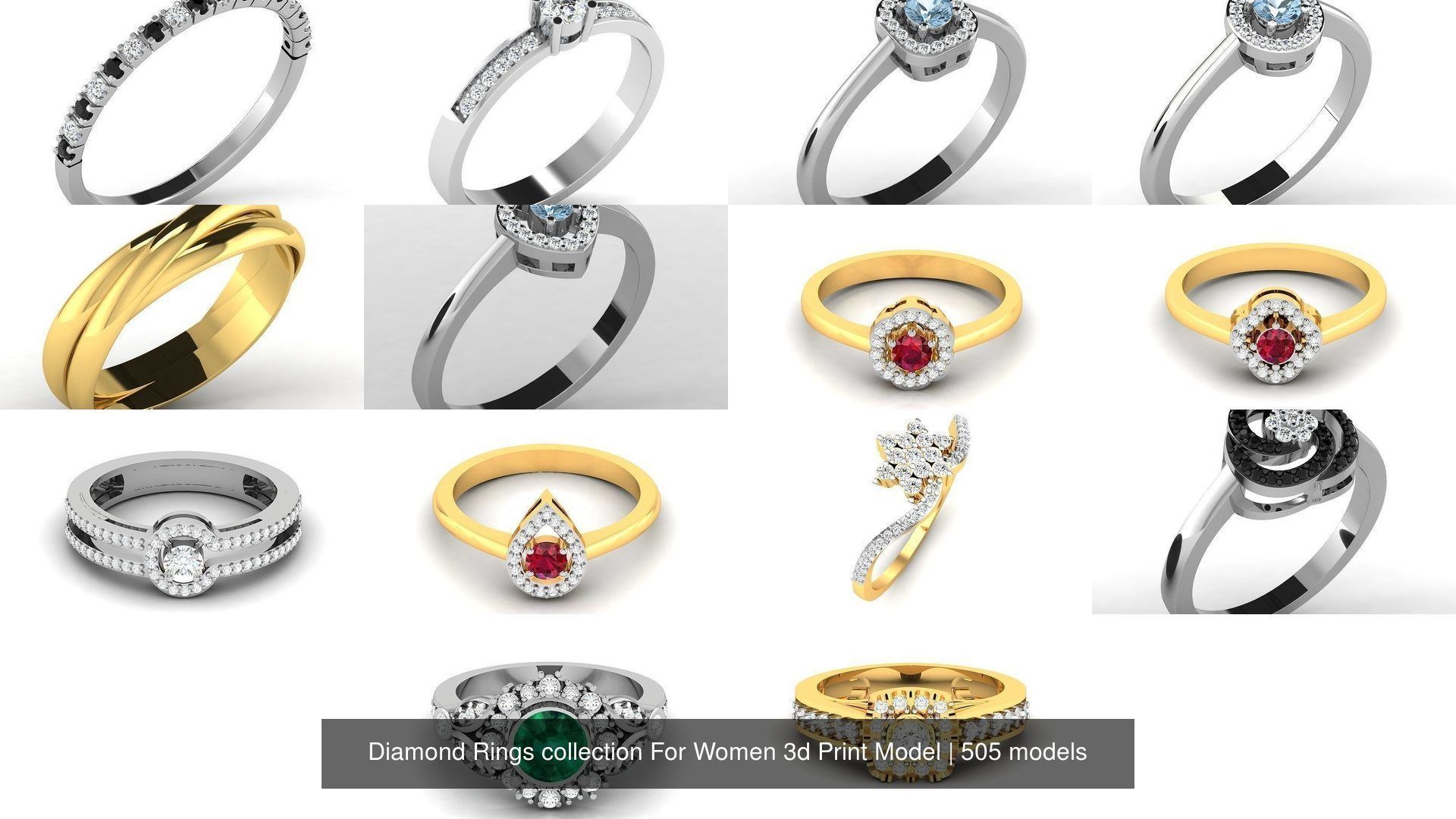 Diamond Rings collection For Women 3d Print Model _243