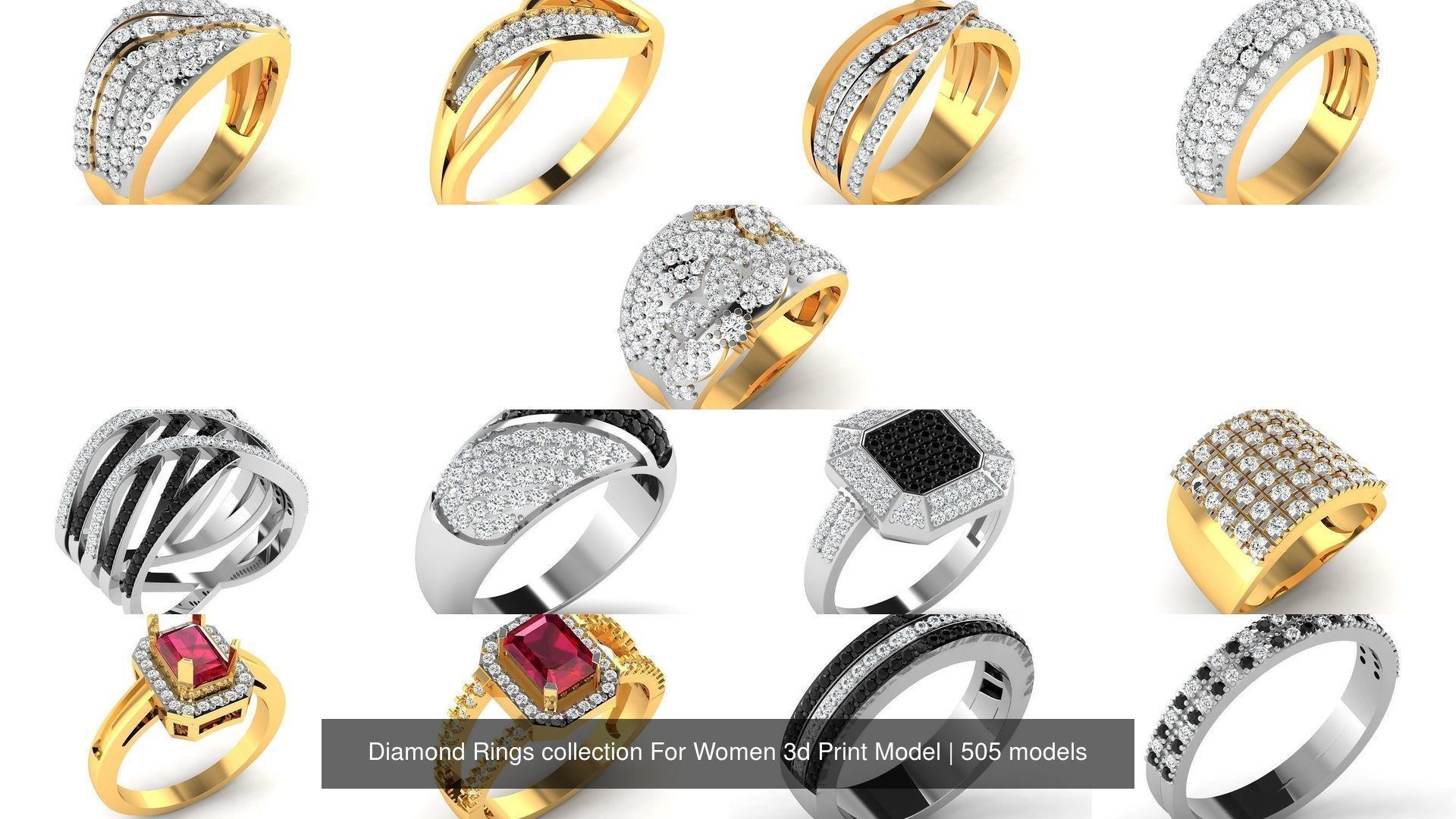 Diamond Rings collection For Women 3d Print Model _181