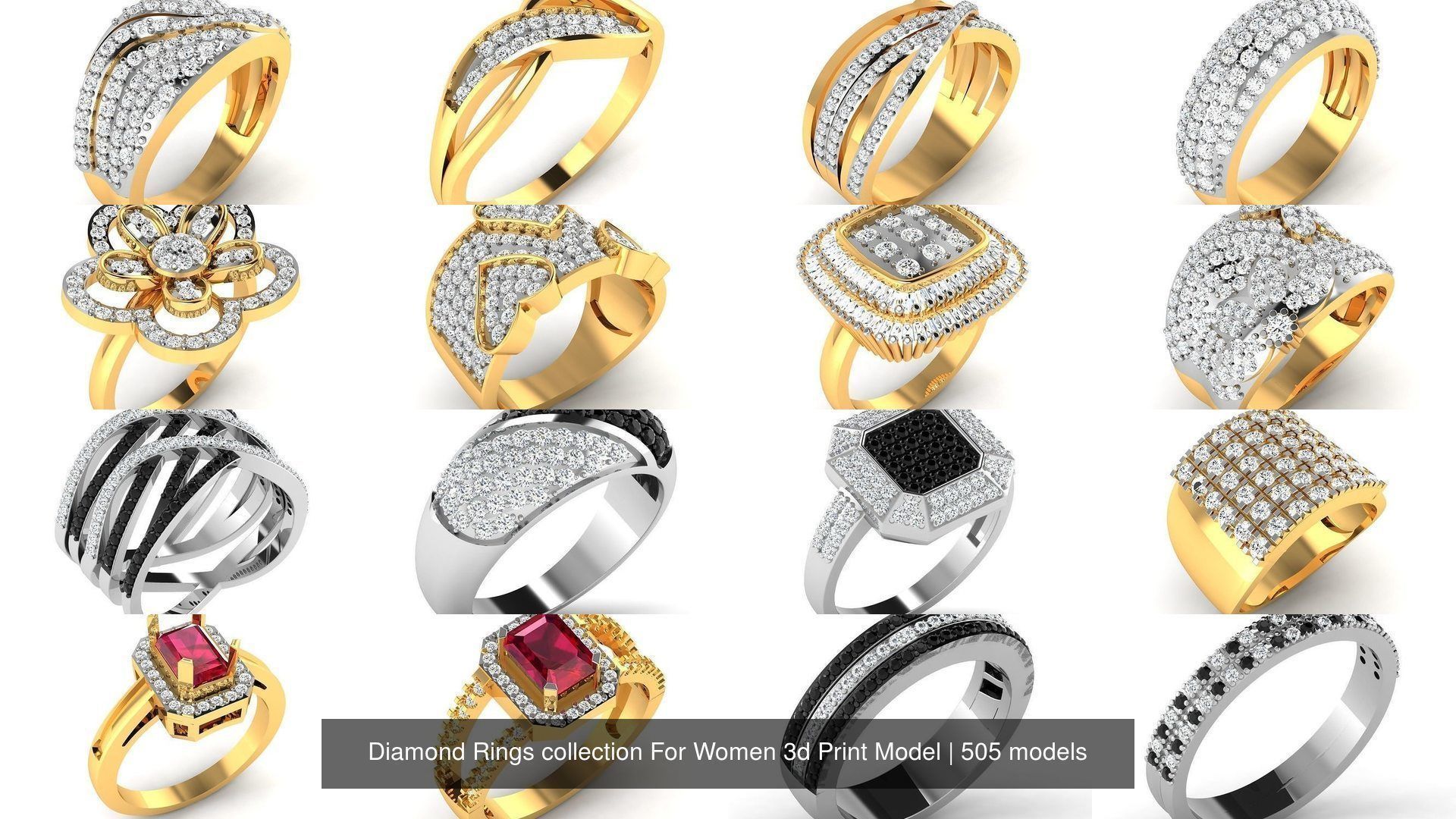 Diamond Rings collection For Women 3d Print Model _136