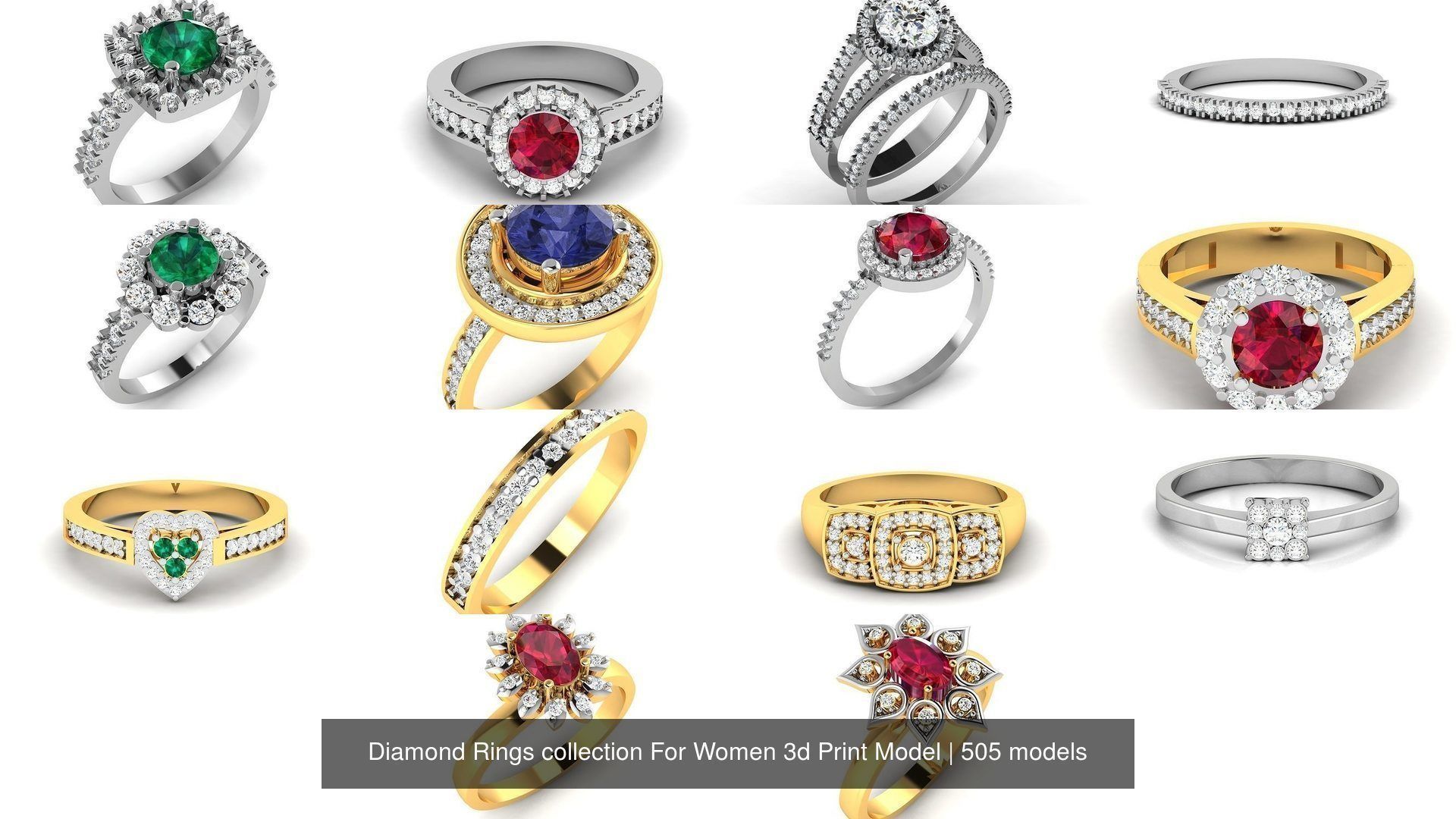 Diamond Rings collection For Women 3d Print Model _304