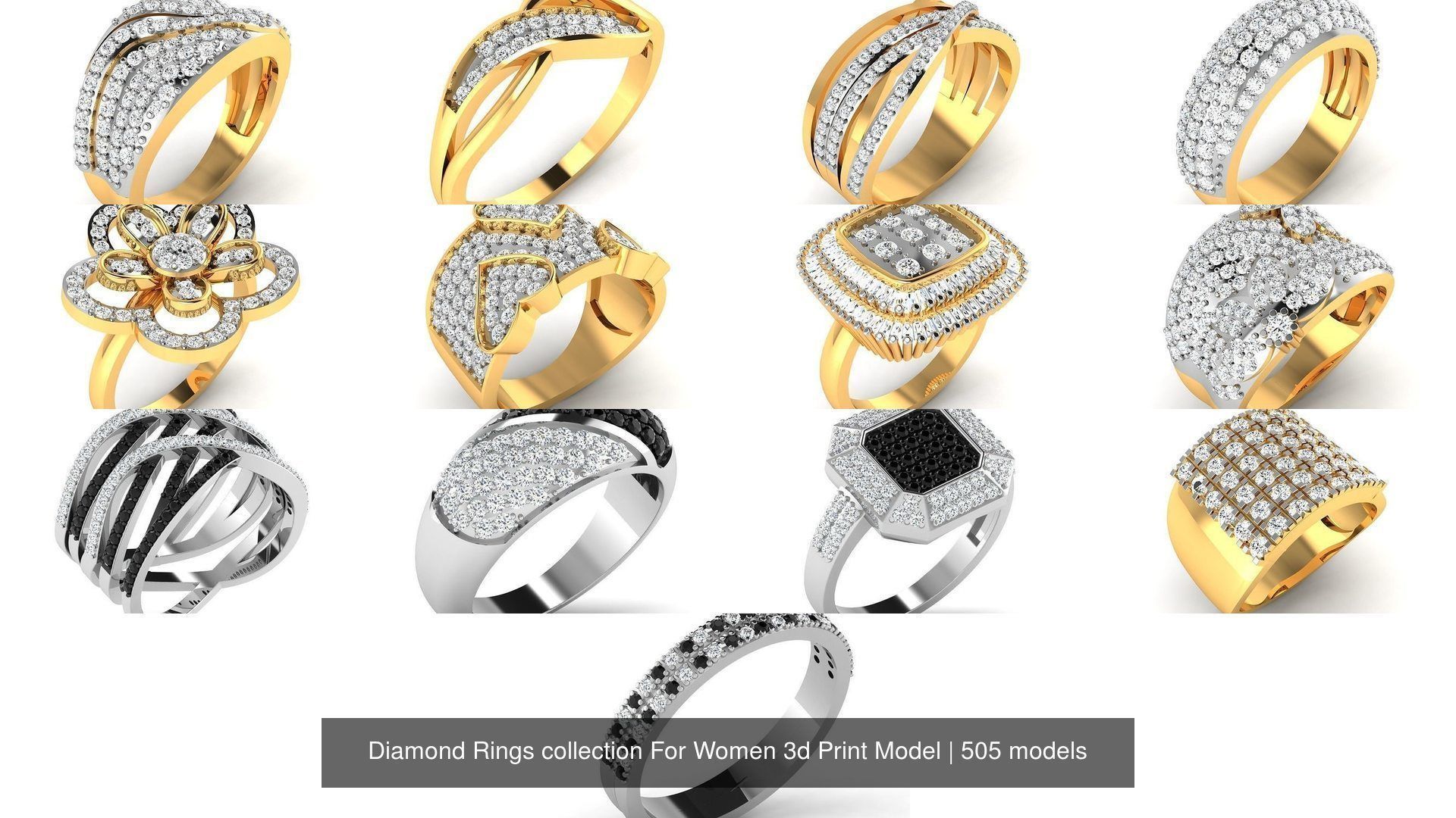 Diamond Rings collection For Women 3d Print Model _159