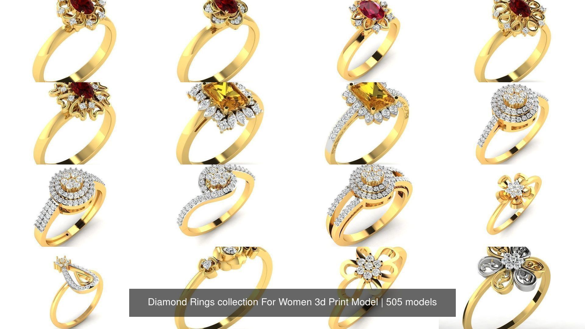 Diamond Rings collection For Women 3d Print Model _359