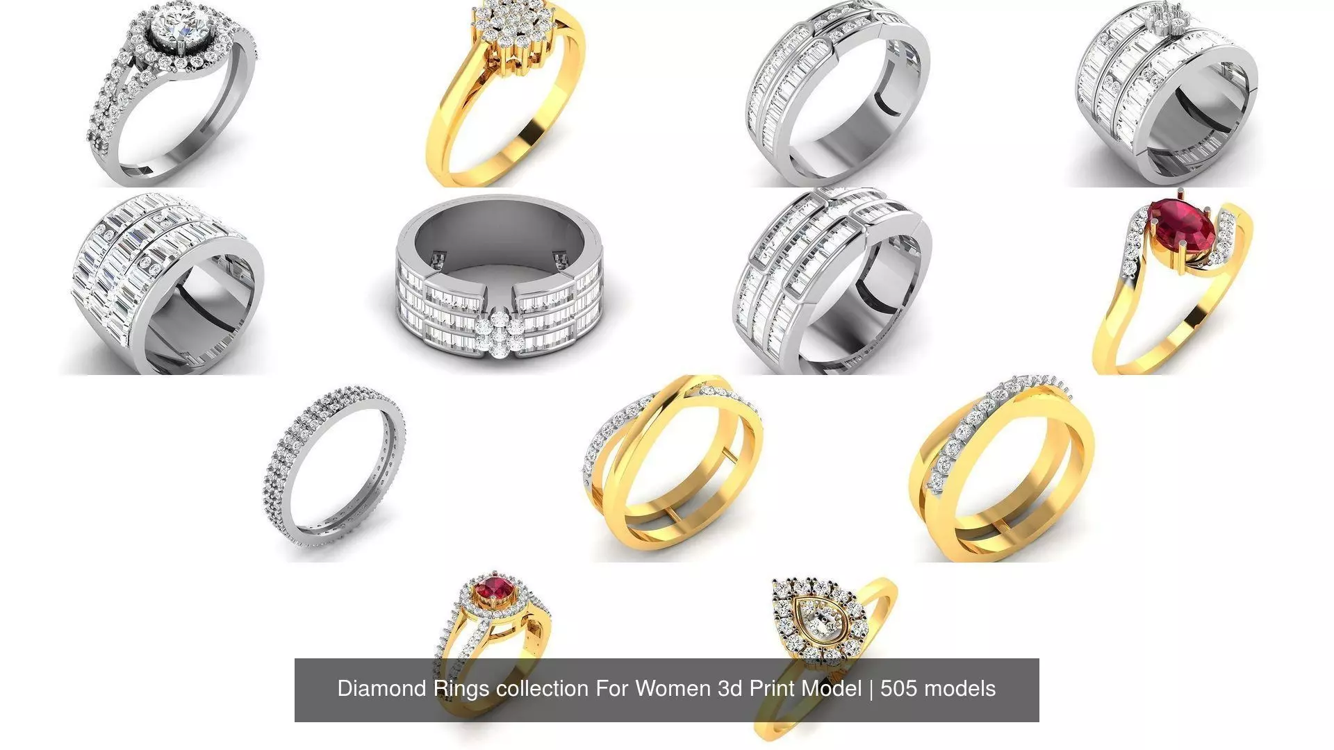 Diamond Rings collection For Women 3d Print Model _40