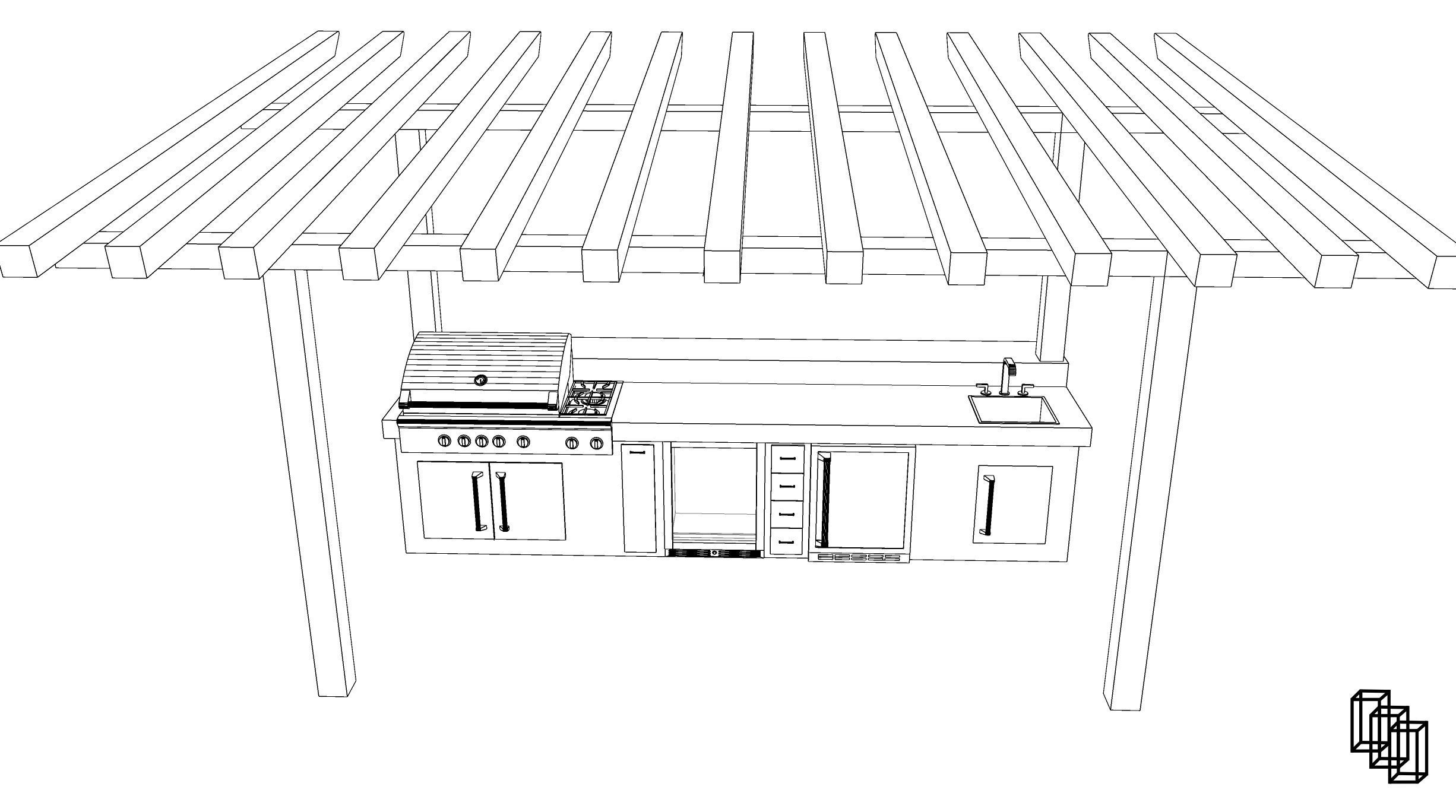 Outdoor Kitchen Low-poly 3D model_5