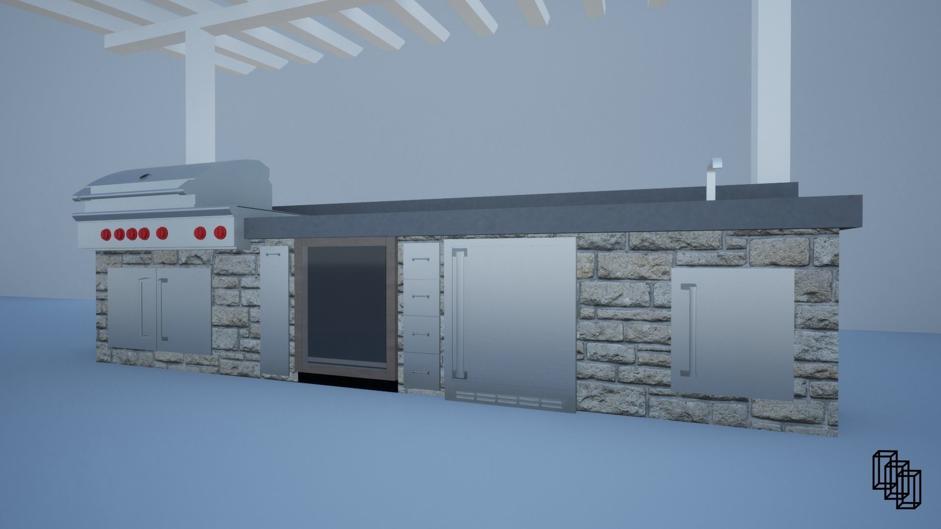 Outdoor Kitchen Low-poly 3D model_3