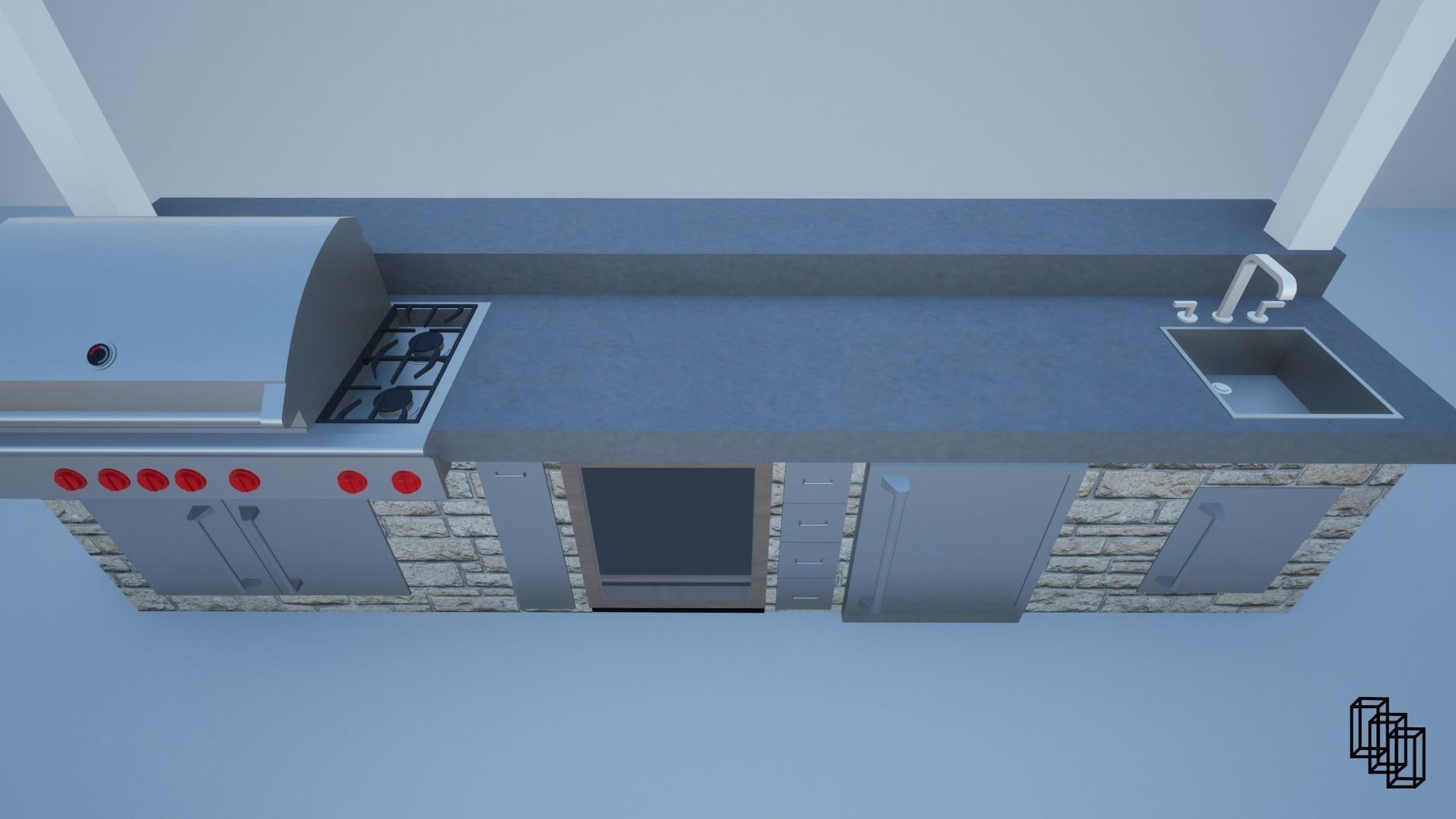 Outdoor Kitchen Low-poly 3D model_2