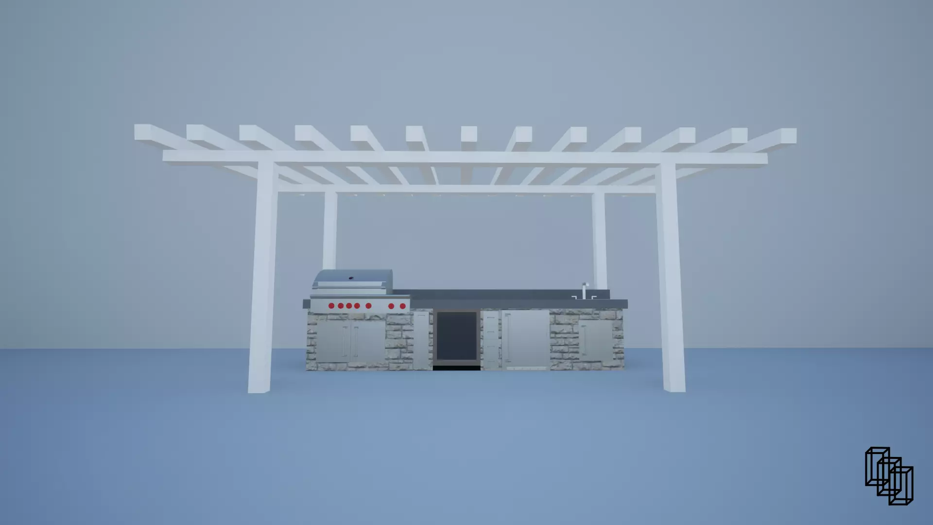 Outdoor Kitchen Low-poly 3D model_0