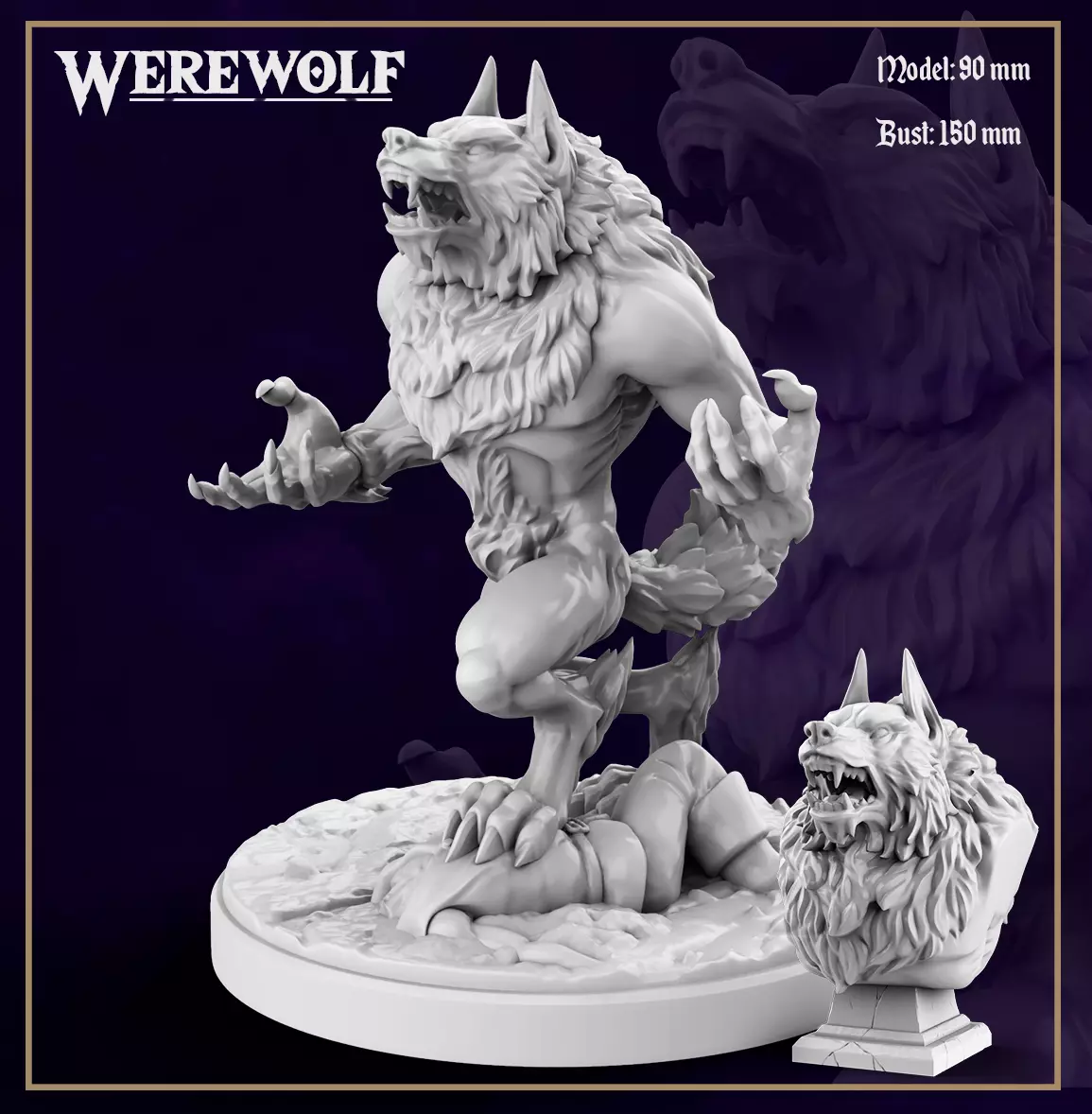 Werewolf  miniature and bust 3D print model_0