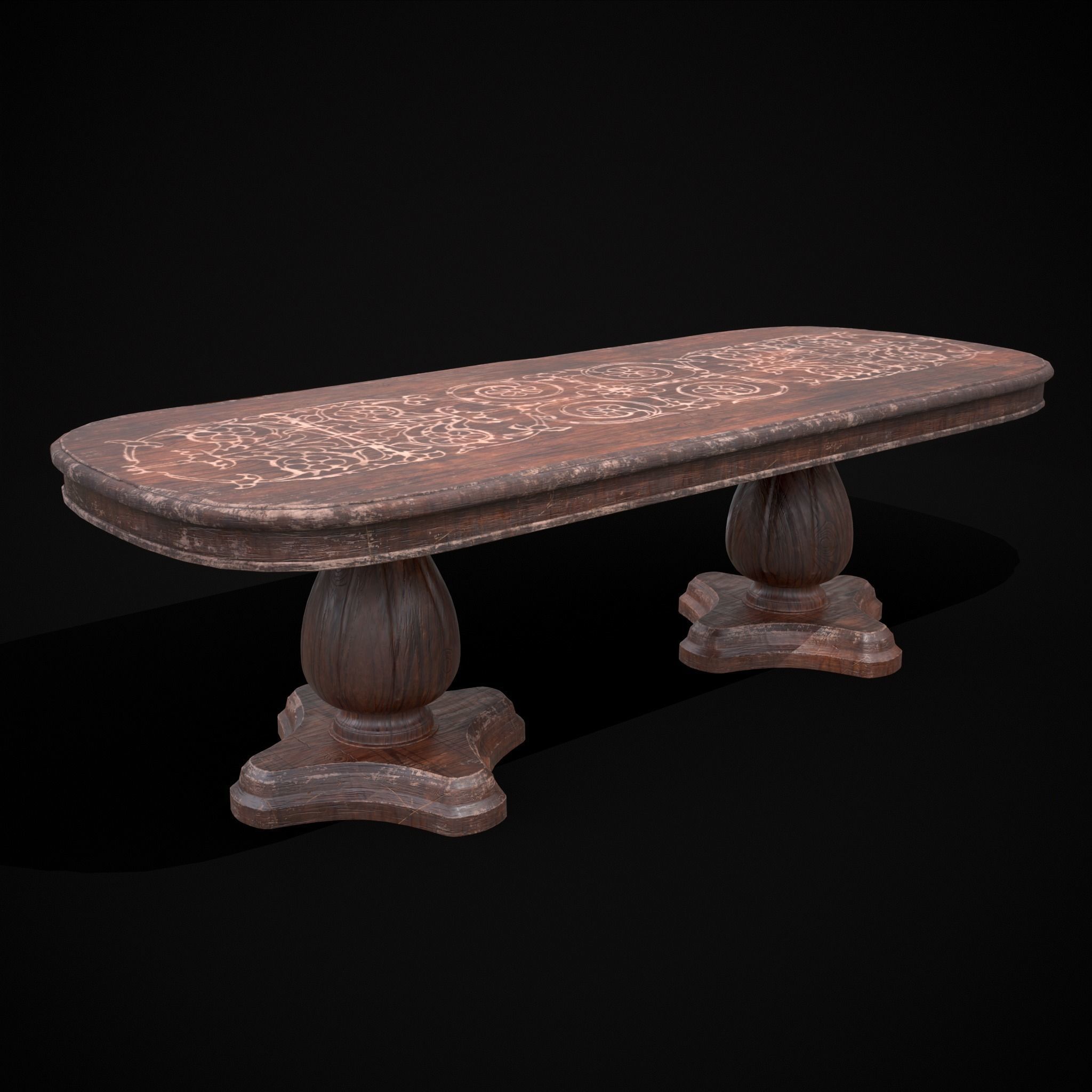 Renaissance Long Table Low-poly 3D model_13