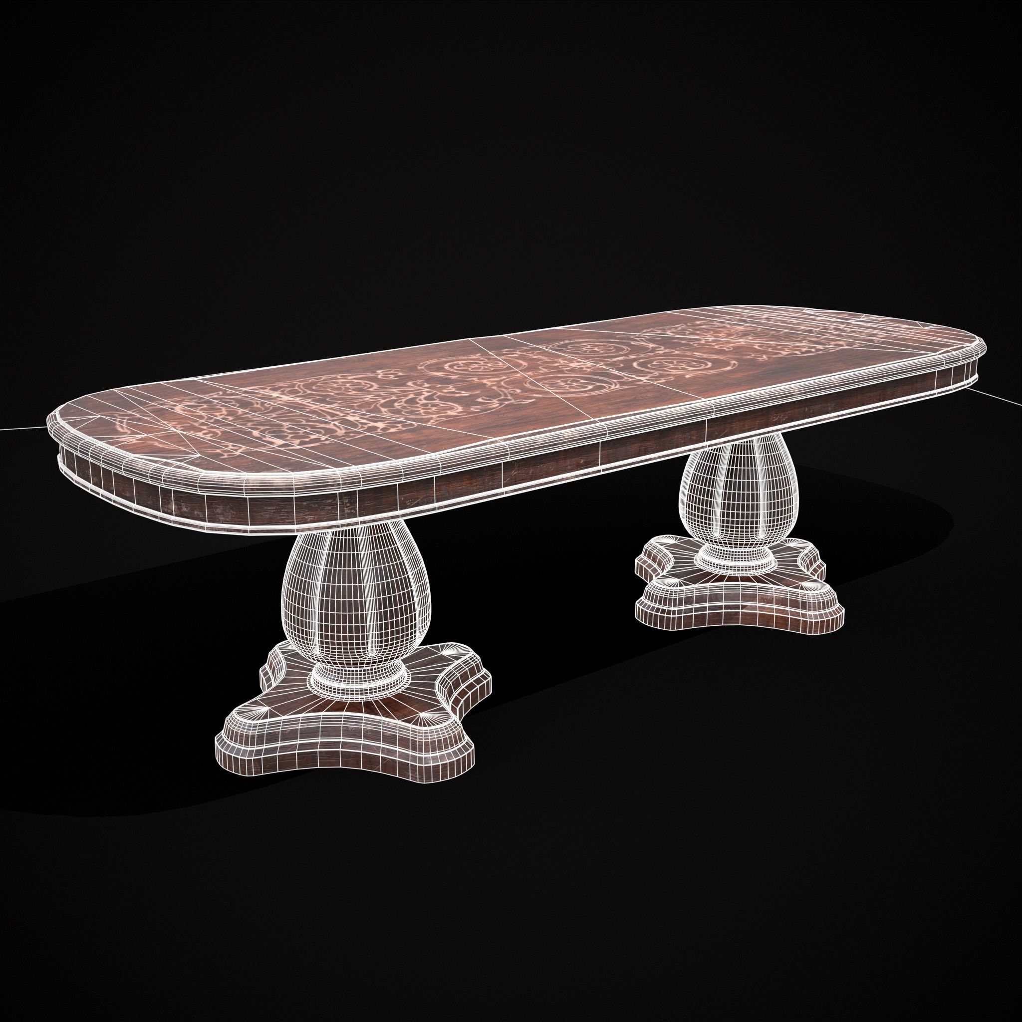 Renaissance Long Table Low-poly 3D model_14