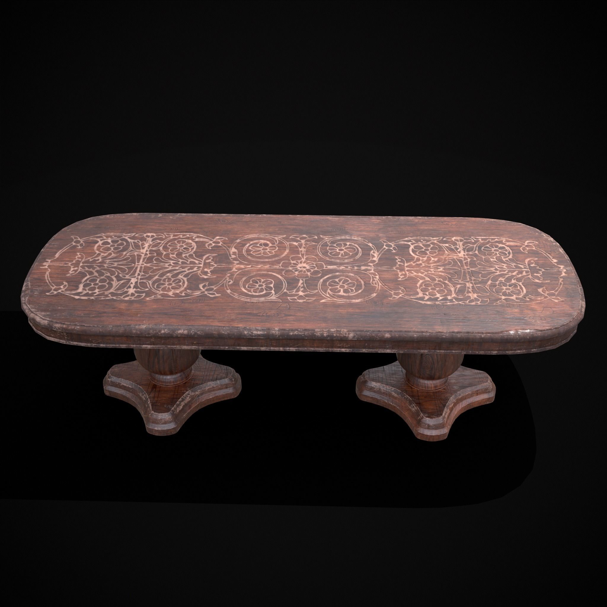 Renaissance Long Table Low-poly 3D model_5