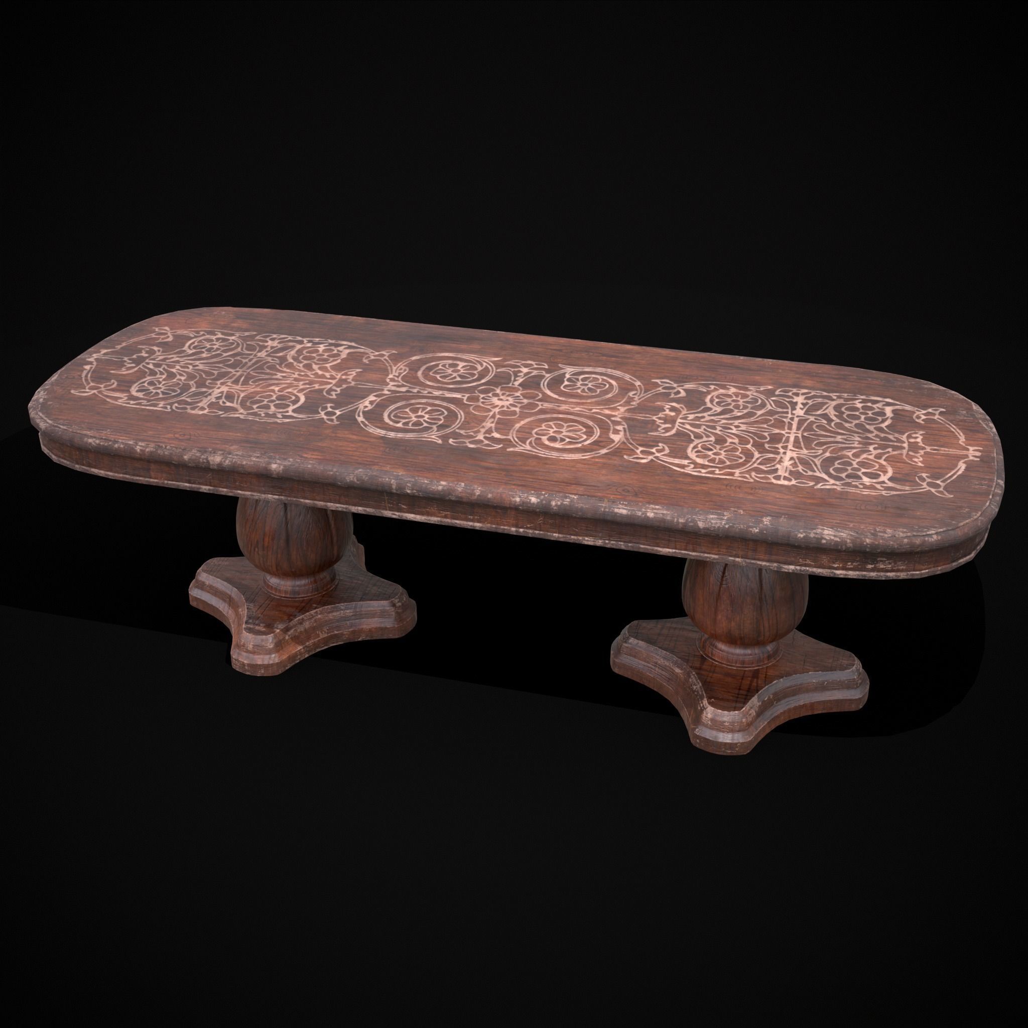 Renaissance Long Table Low-poly 3D model_11