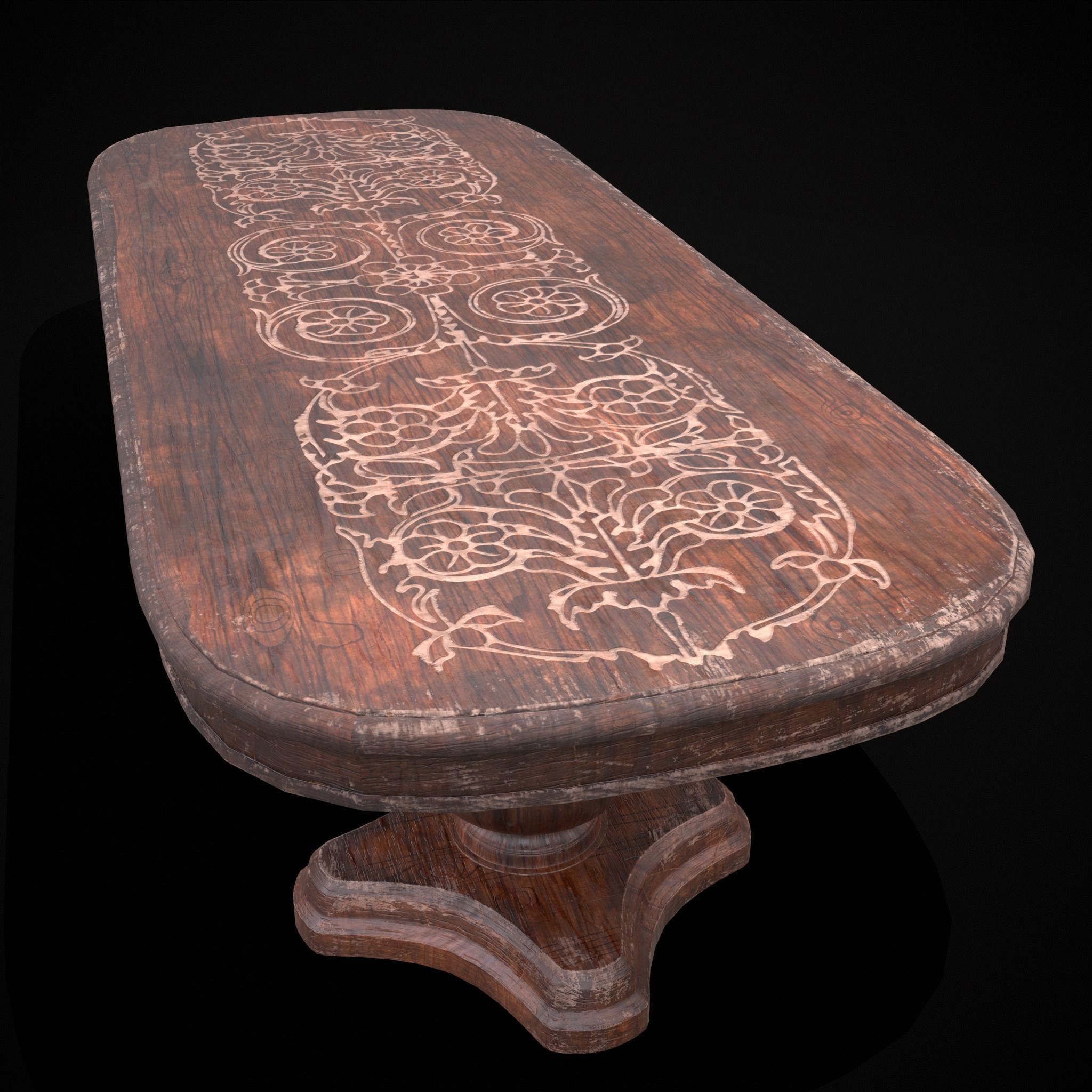 Renaissance Long Table Low-poly 3D model_9