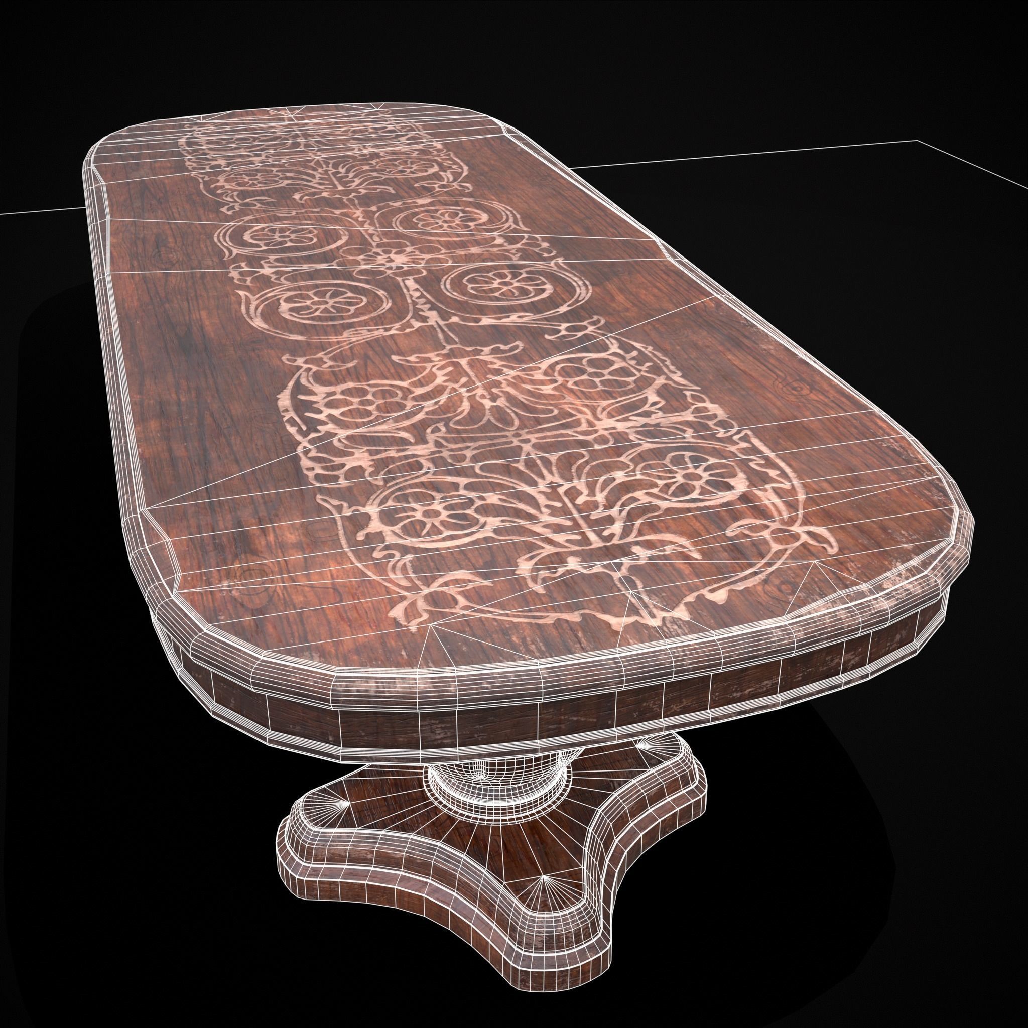 Renaissance Long Table Low-poly 3D model_10