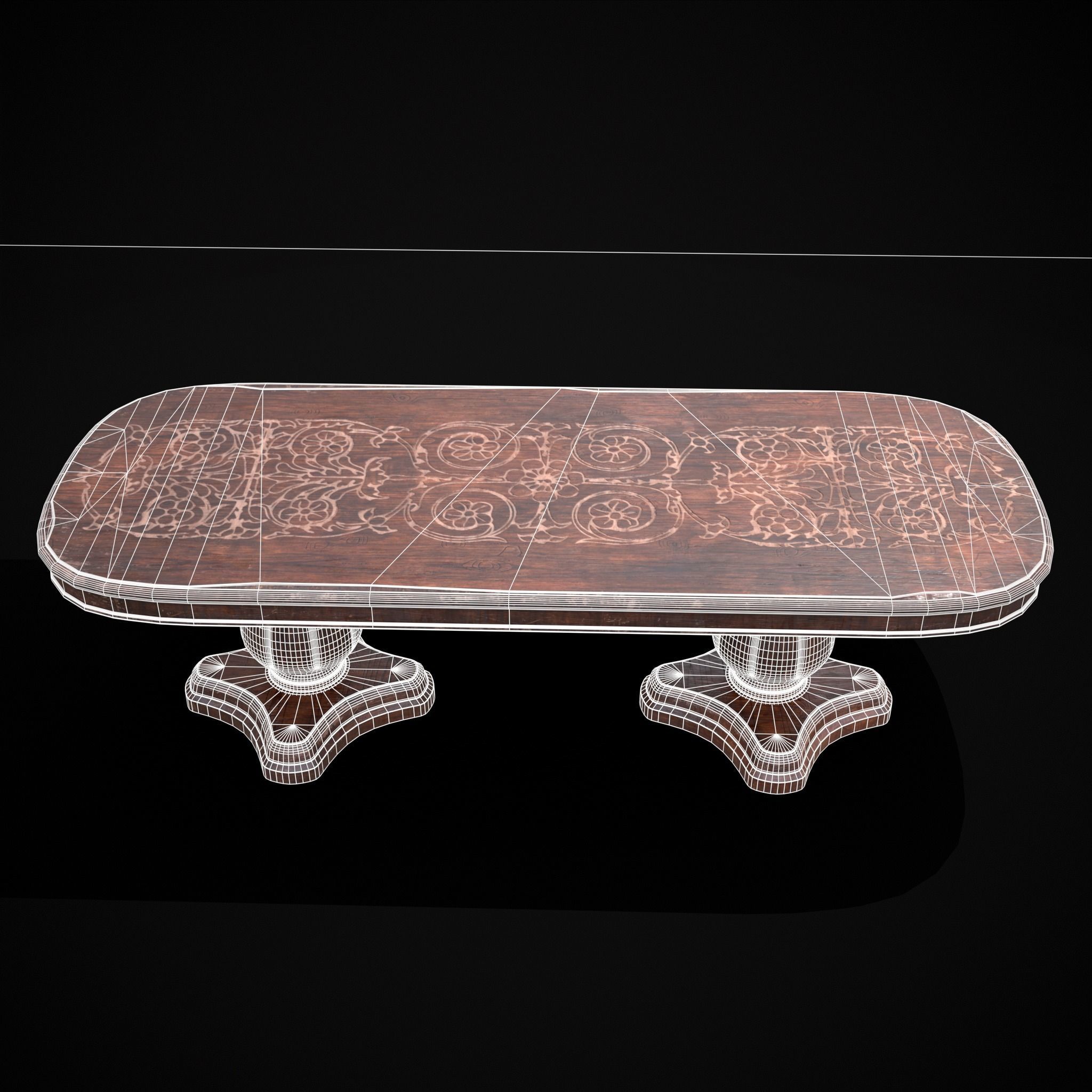 Renaissance Long Table Low-poly 3D model_6