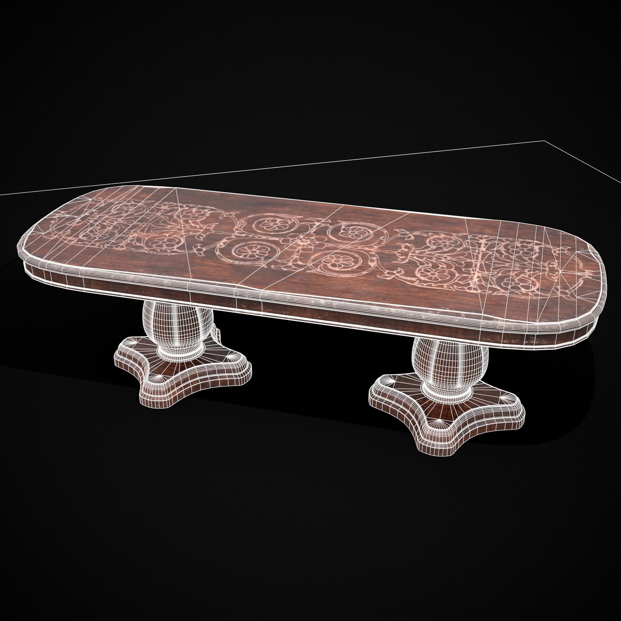 Renaissance Long Table Low-poly 3D model_12