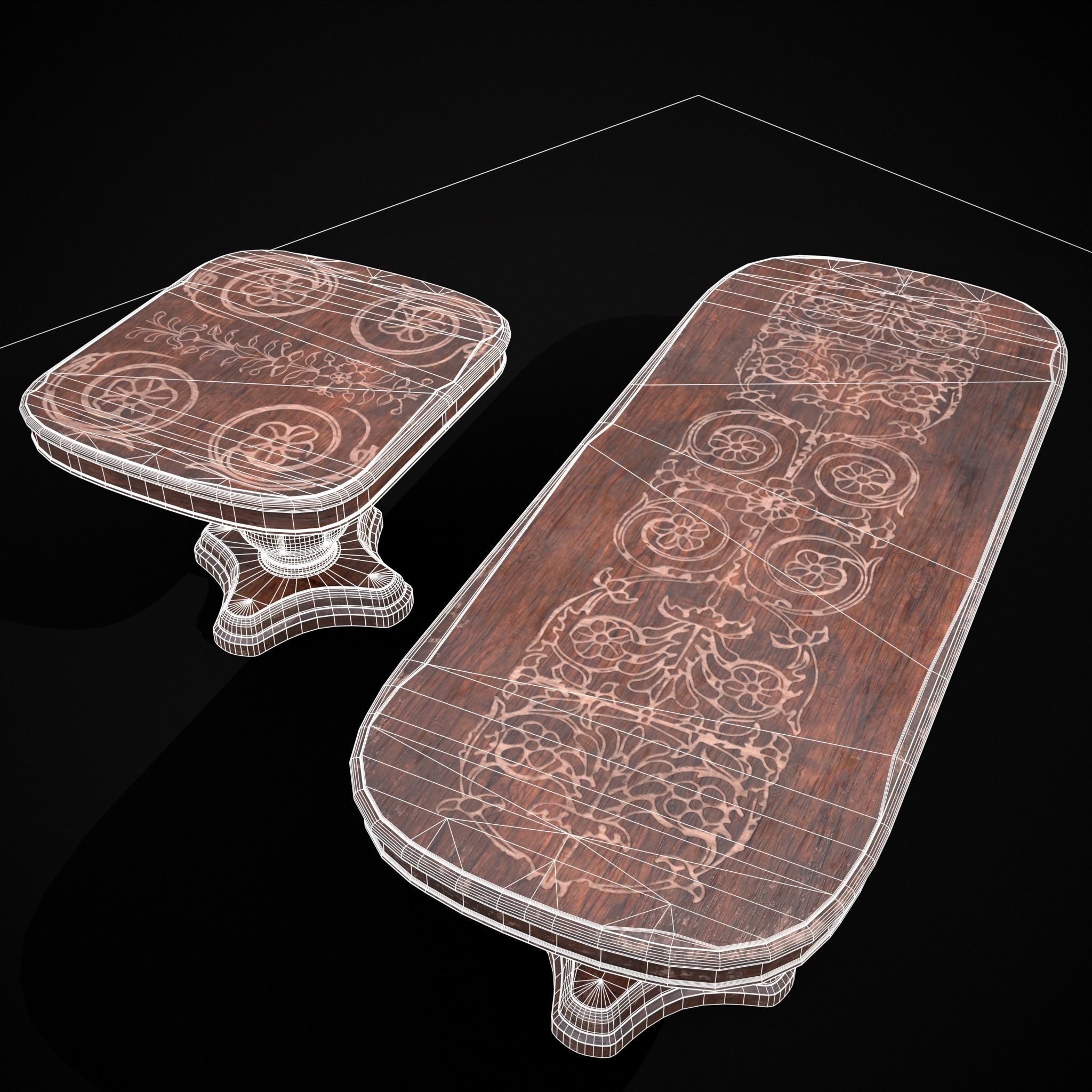 Renaissance Round and Long Tables 3D Model Collection_7