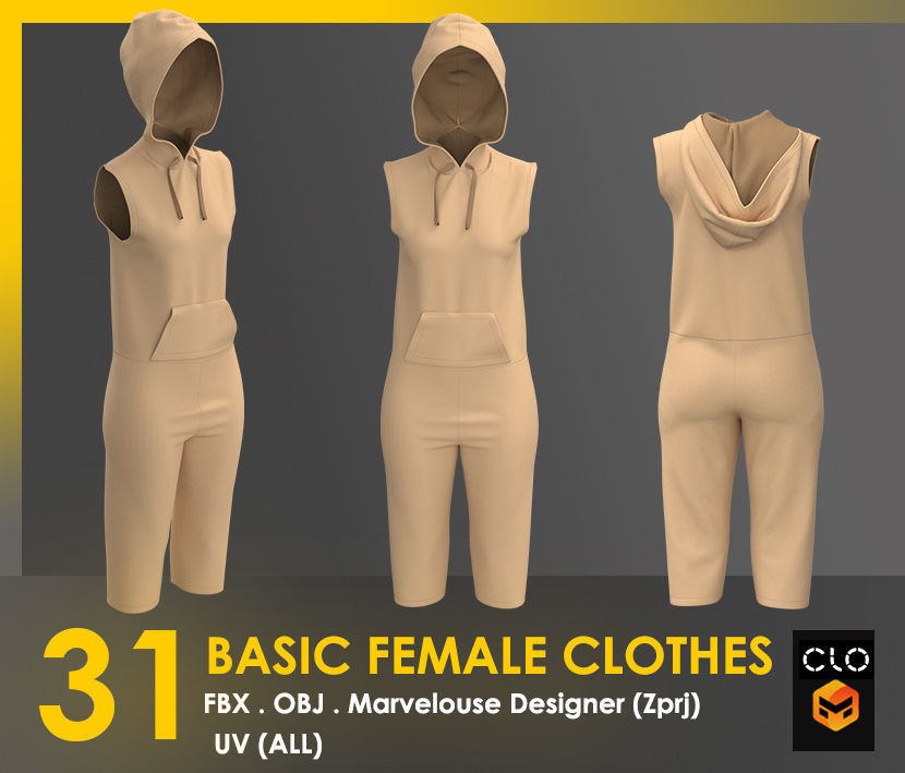 31 Basic Female Clothes 3D model_7